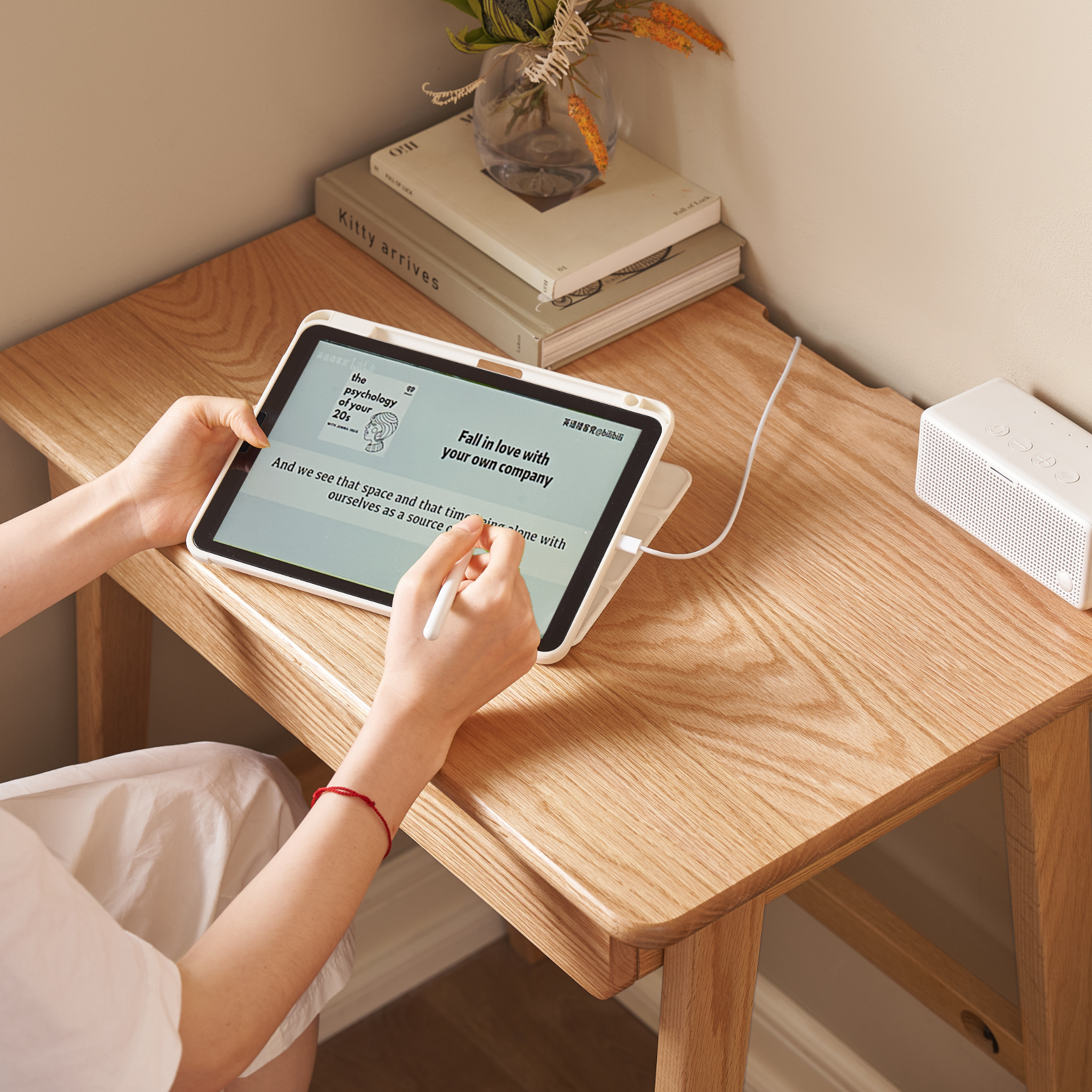 Solidwood Hemura Office Desk with 1 Drawer, Oak, 80cm