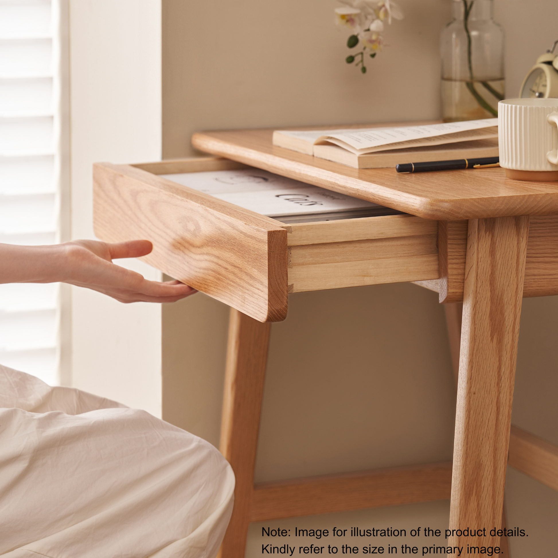 Solidwood Hemura Office Desk with 2 Drawers, Oak, 100cm