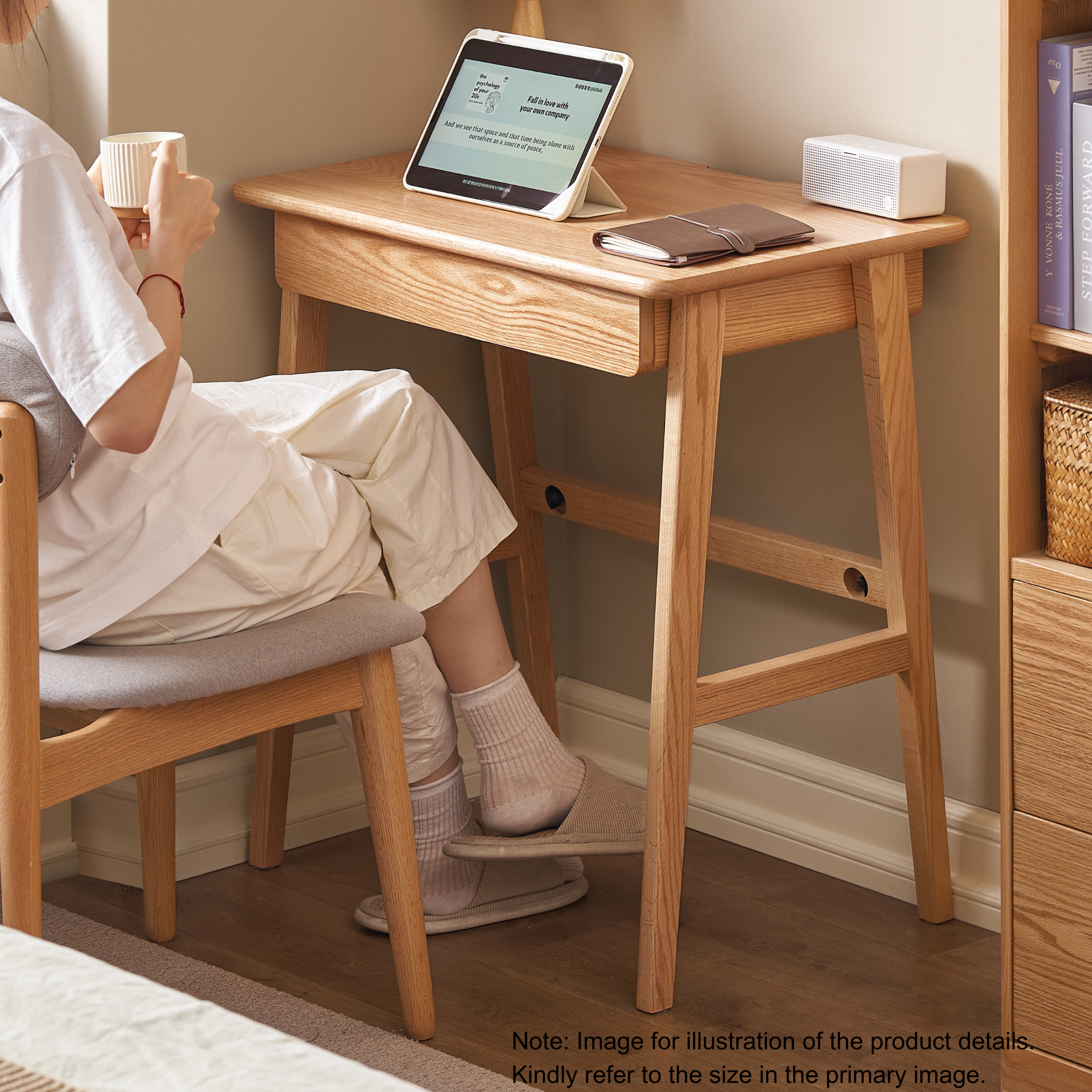 Solidwood Hemura Office Desk with 2 Drawers, Oak, 100cm