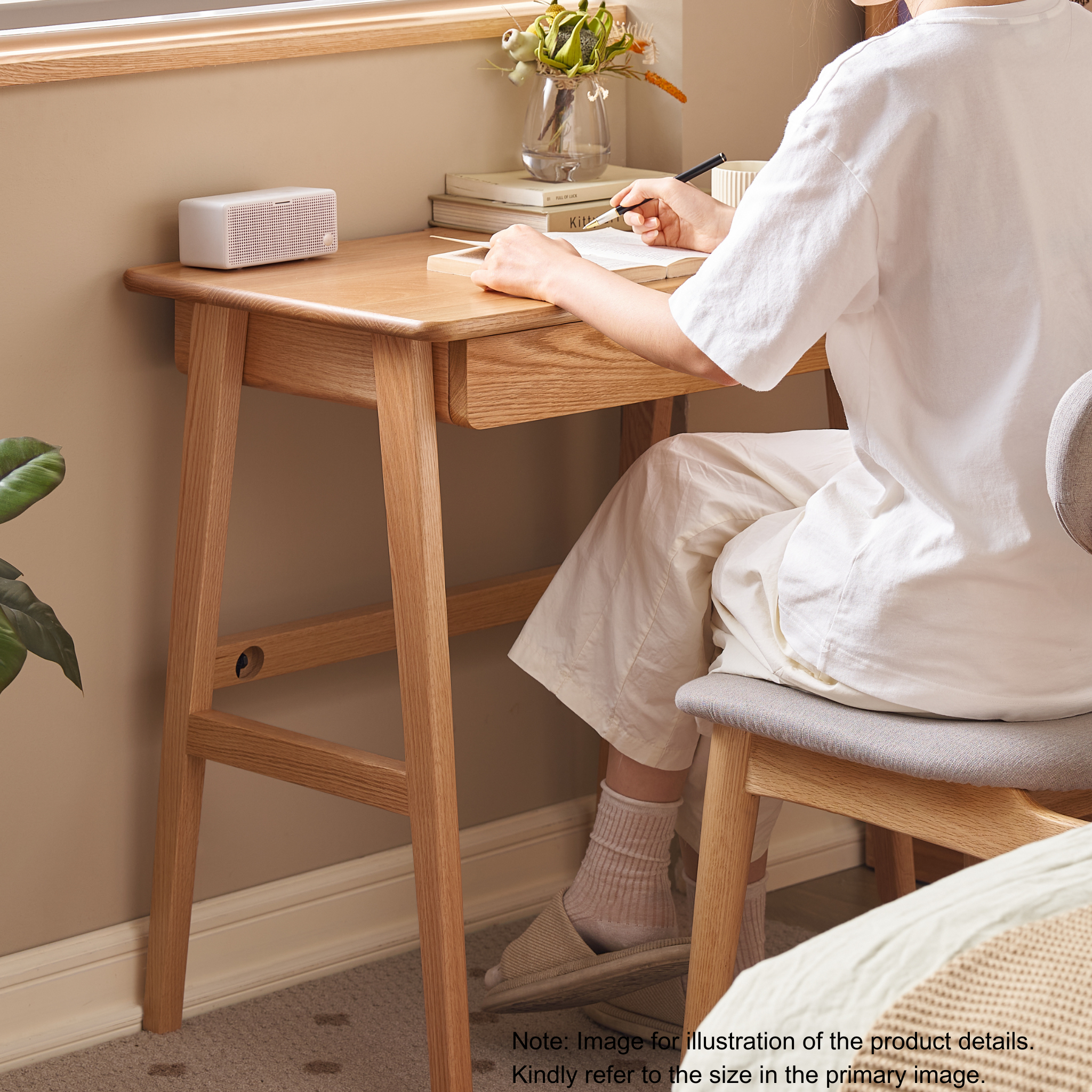 Solidwood Hemura Office Desk with 2 Drawers, Oak, 100cm