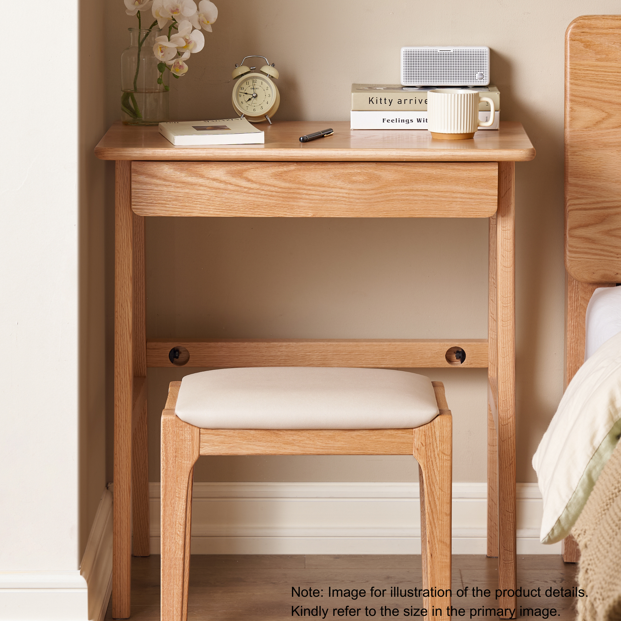 Solidwood Hemura Office Desk with 2 Drawers, Oak, 100cm