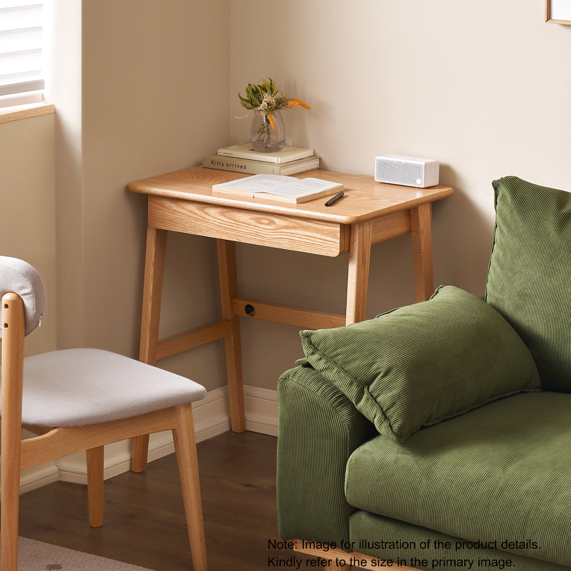 Solidwood Hemura Office Desk with 2 Drawers, Oak, 120cm