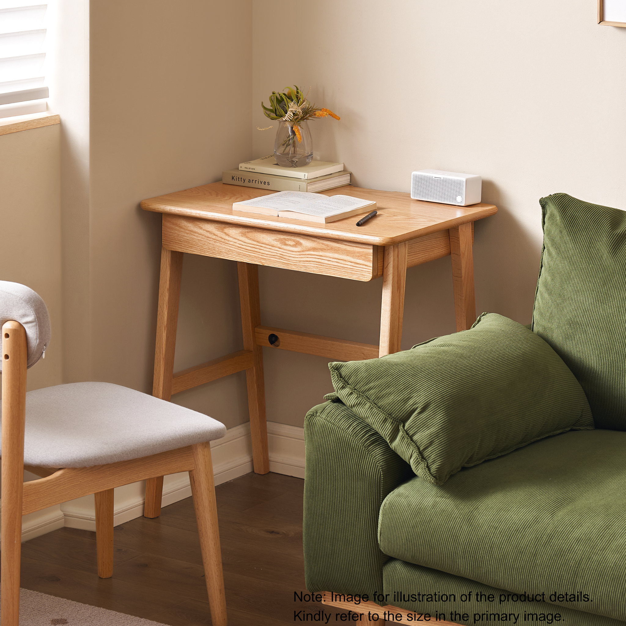 Solidwood Hemura Office Desk with 2 Drawers, Oak, 120cm