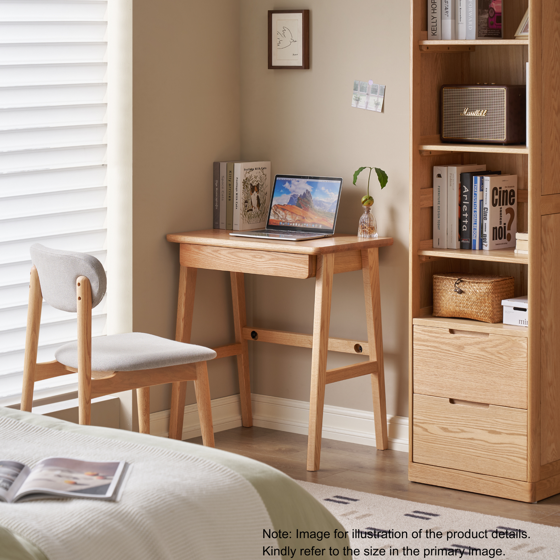 Solidwood Hemura Office Desk with 2 Drawers, Oak, W120cm