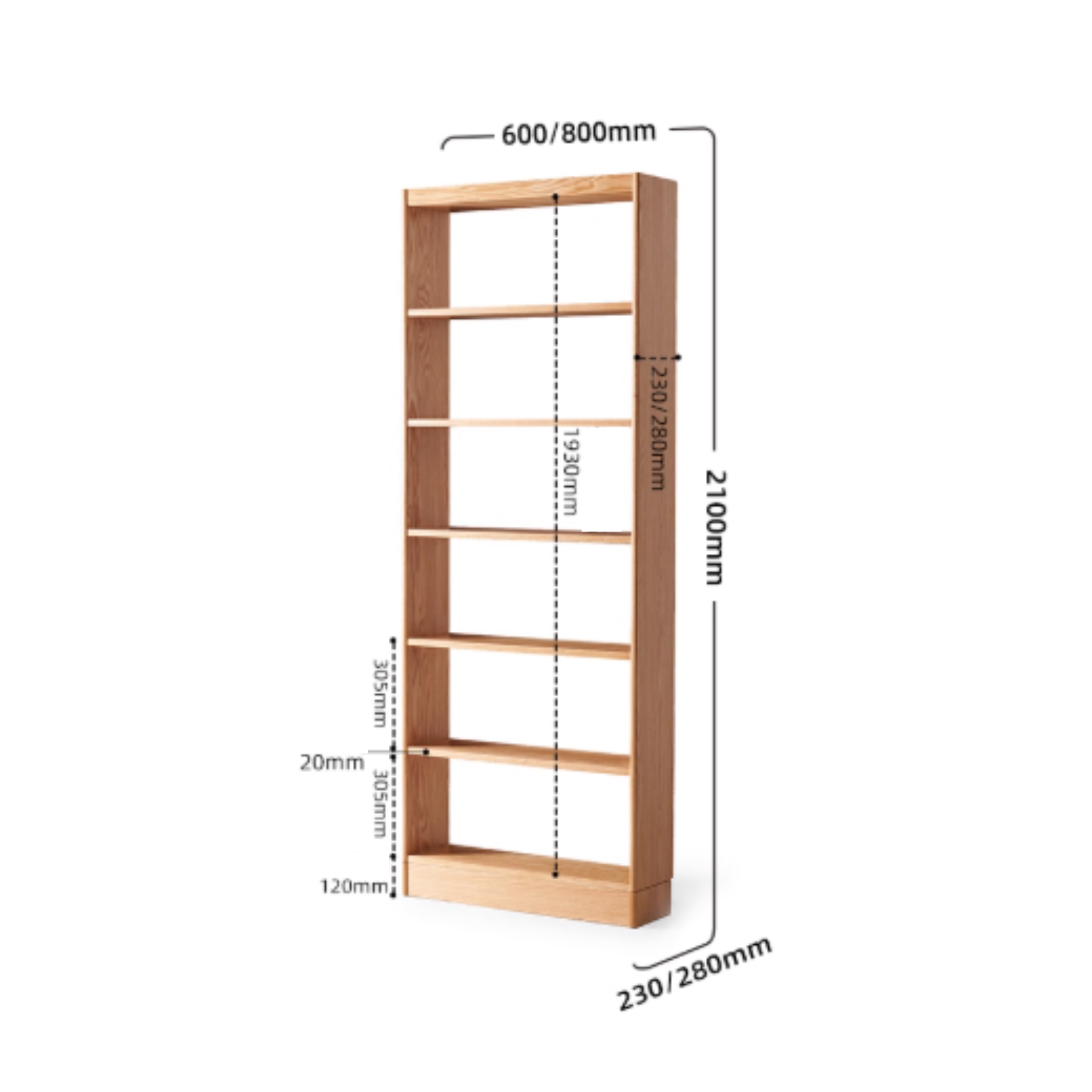 Solidwood Hemura Shelving Unit Module, Oak, 60cm