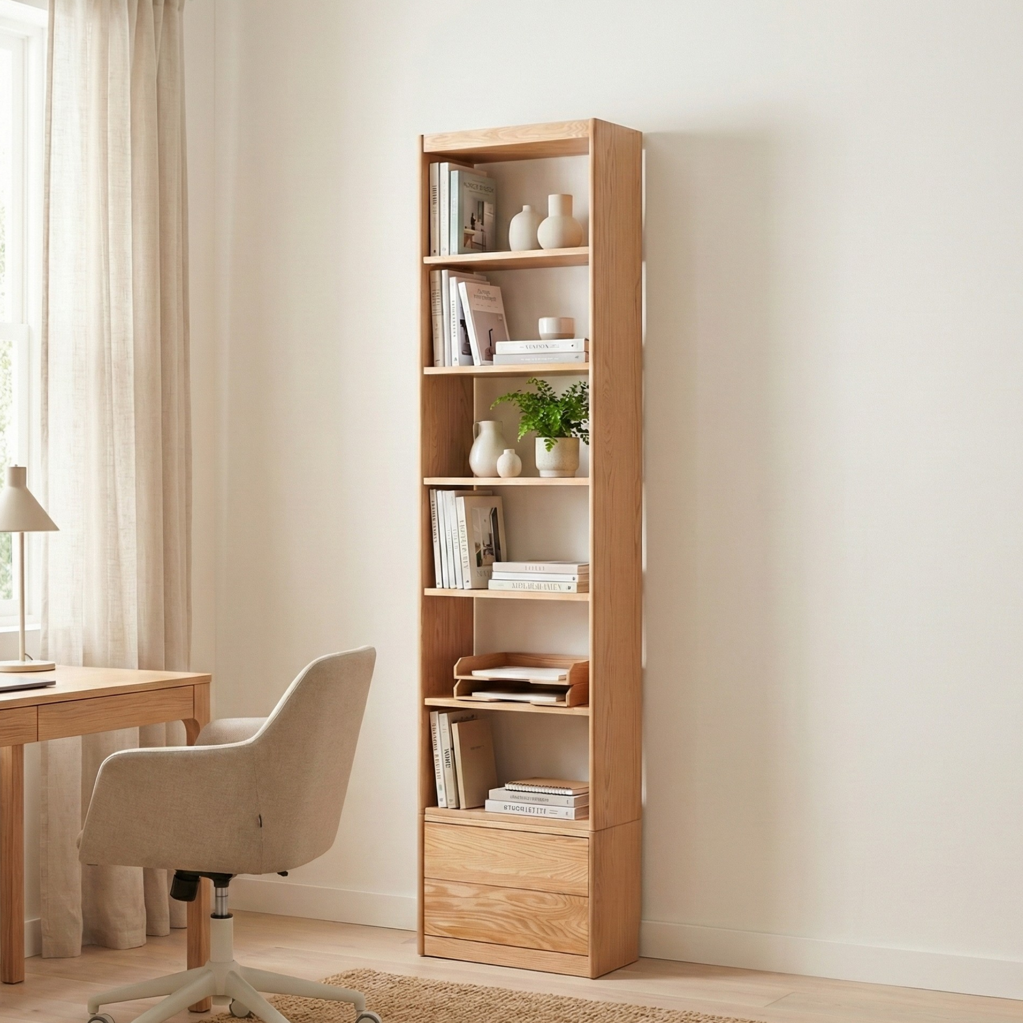Solidwood Hemura Shelving Unit Module with 1 Drawer, Oak, 60cm
