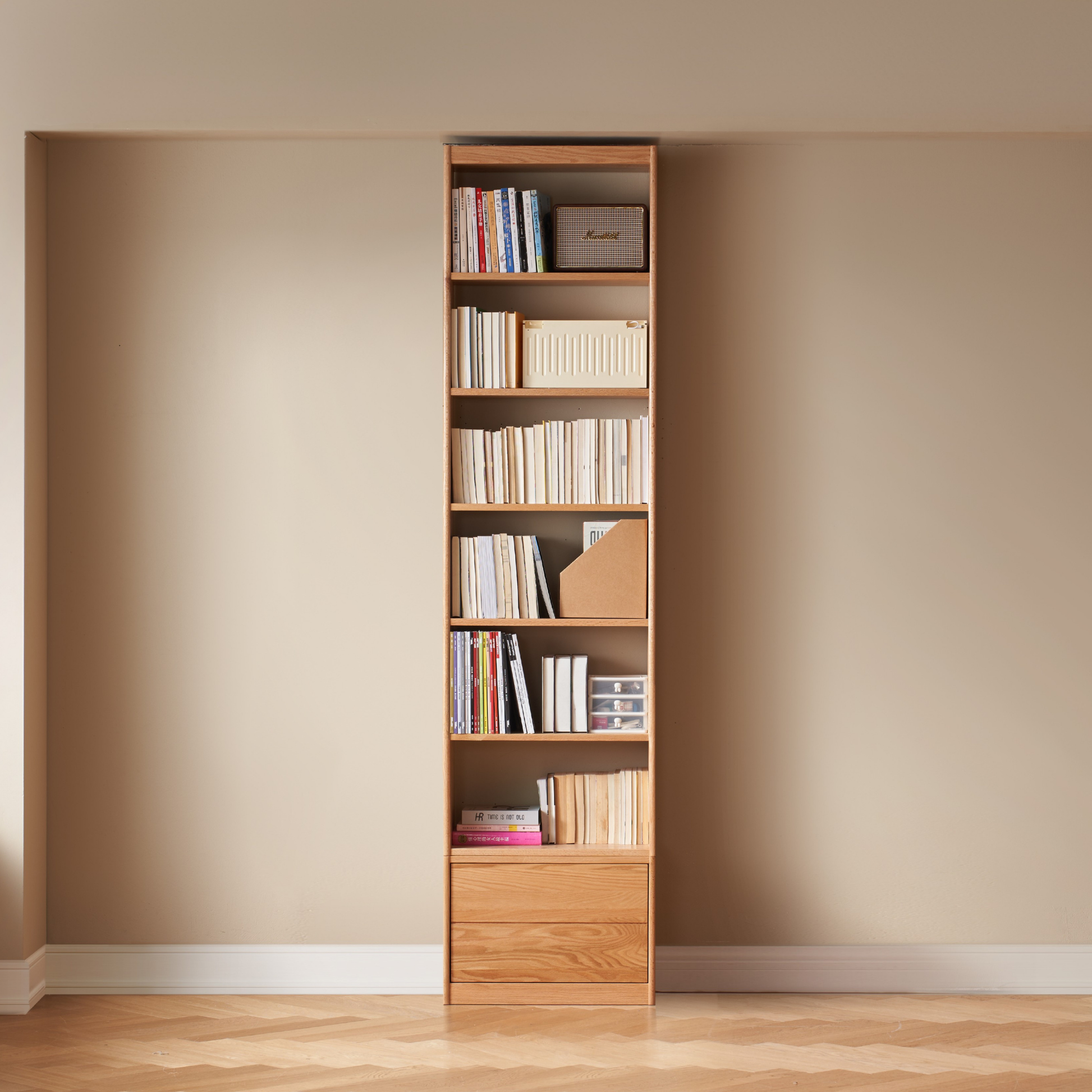 Solidwood Hemura Shelving Unit Module with 1 Drawer, Oak, 60cm