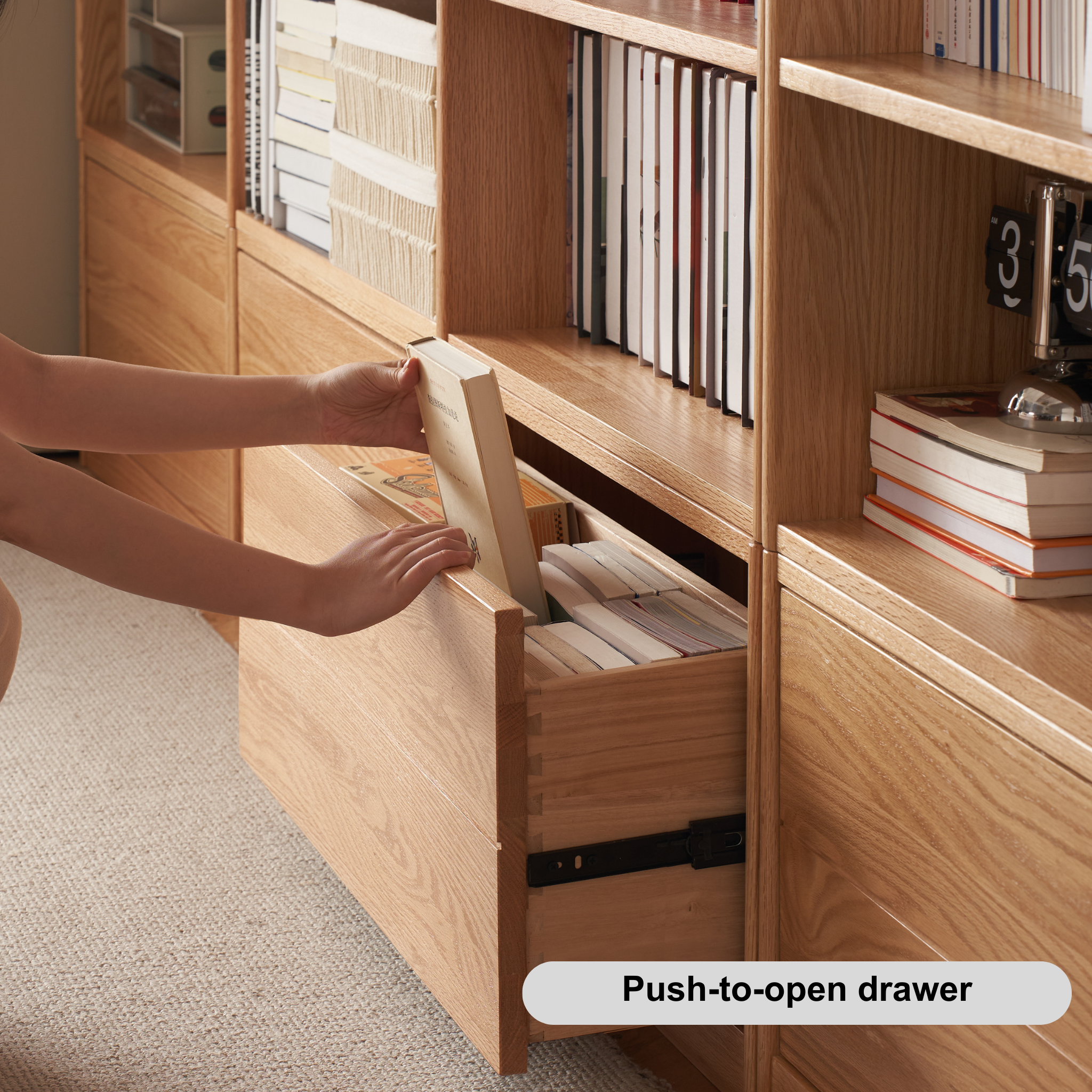 Solidwood Hemura Shelving Unit Module with 1 Drawer, Oak, 60cm