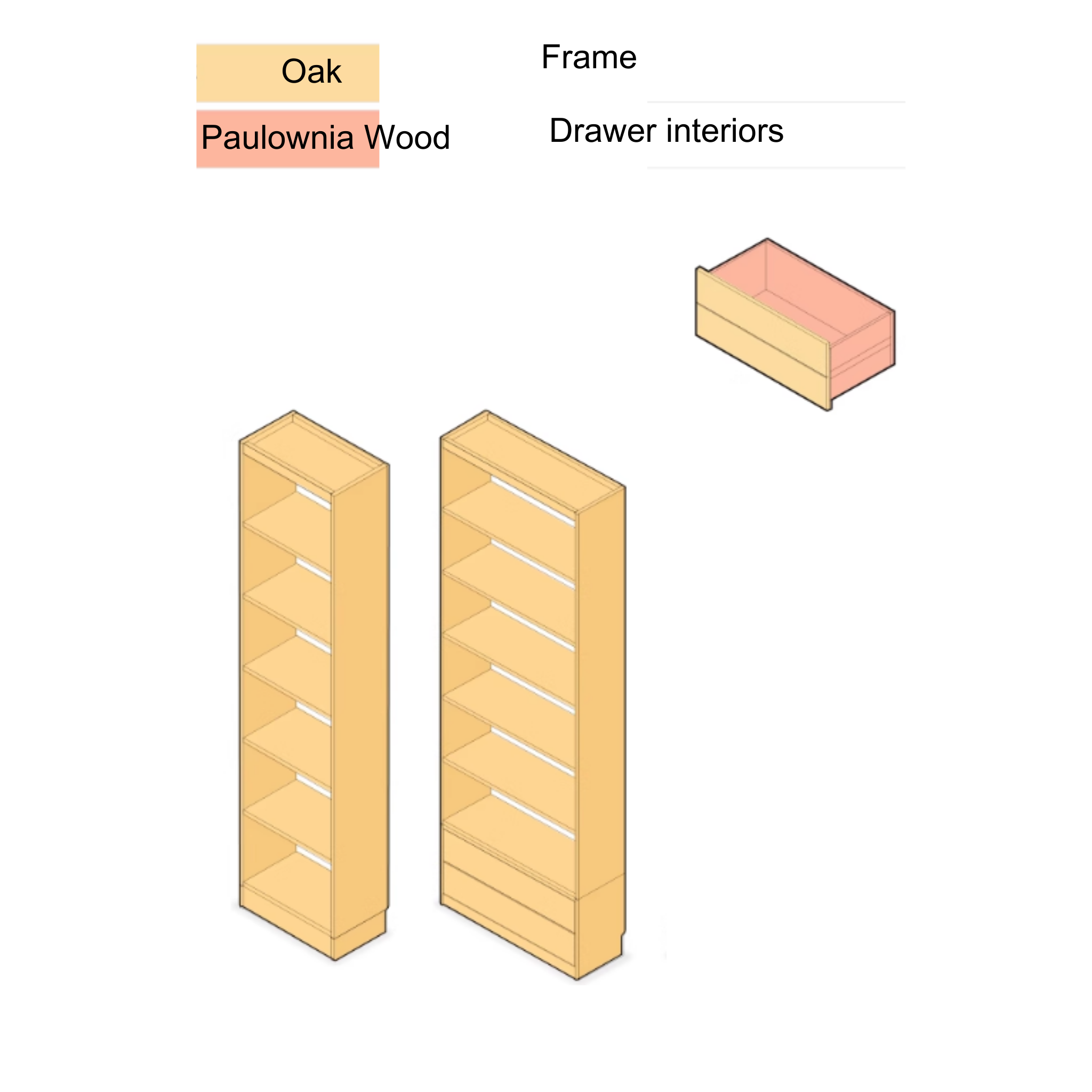 Solidwood Hemura Shelving Unit Module with 1 Drawer, Oak, 60cm