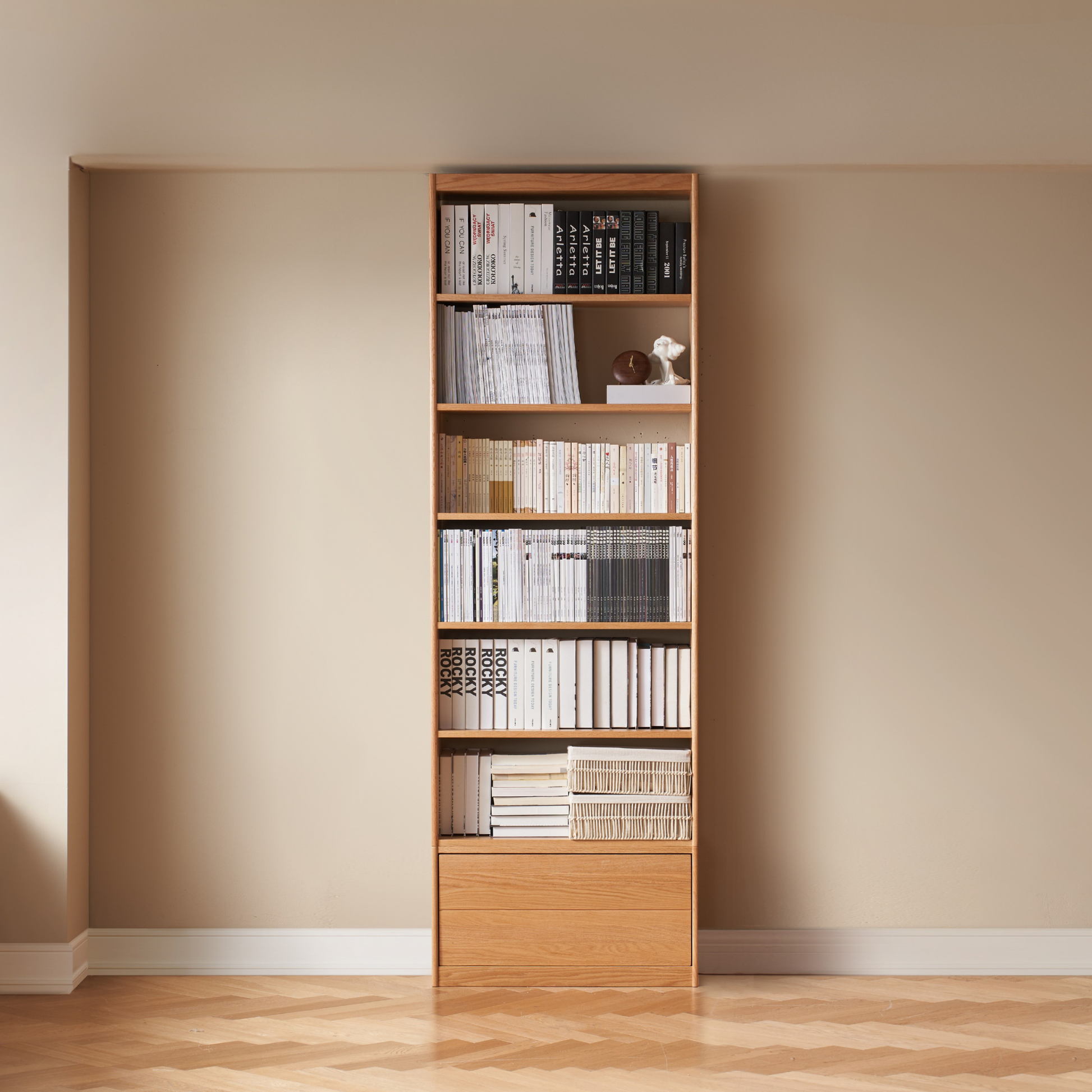 Solidwood Hemura Shelving Unit Module with 1 Drawer, Oak, 80cm