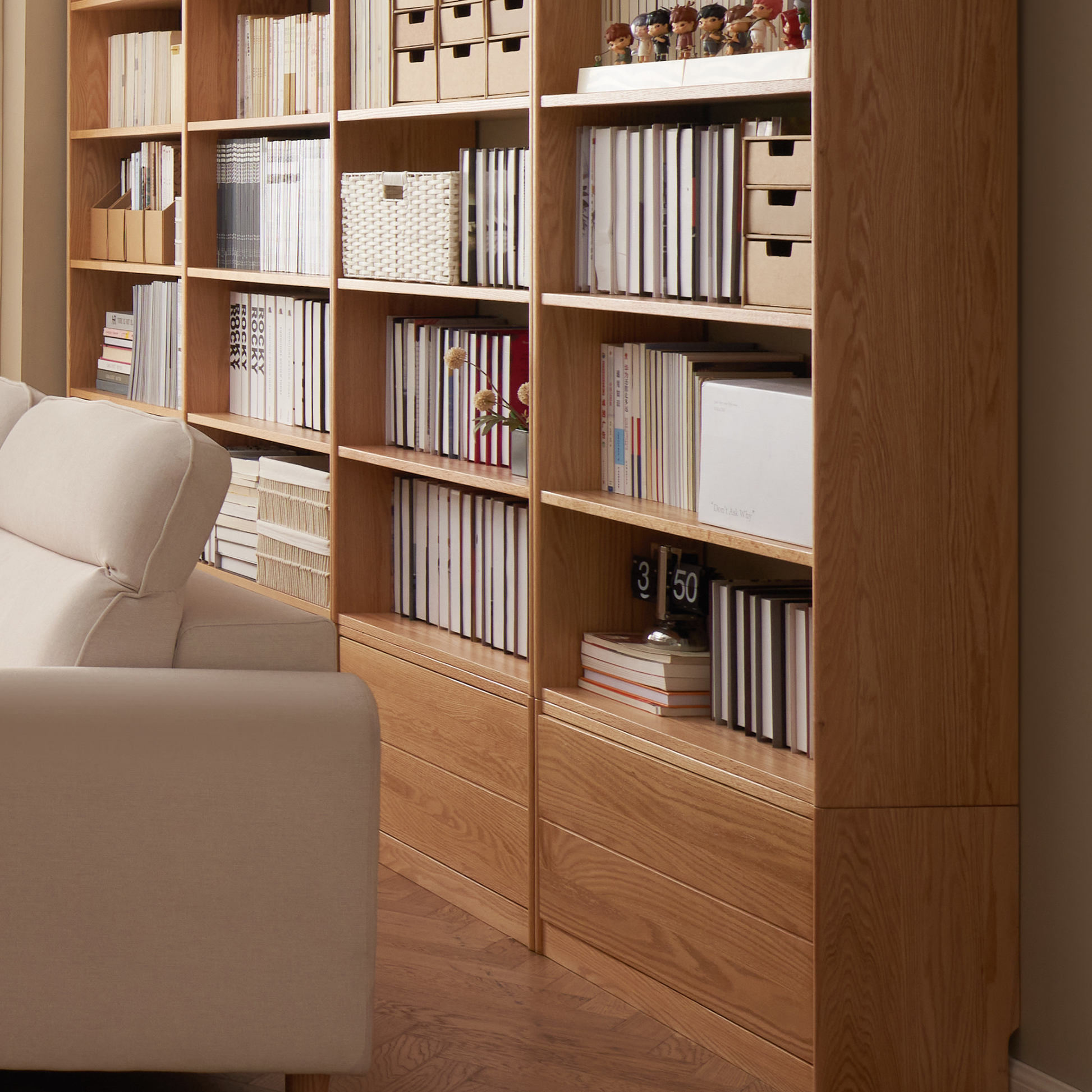 Solidwood Hemura Shelving Unit Module with 1 Drawer, Oak, 80cm