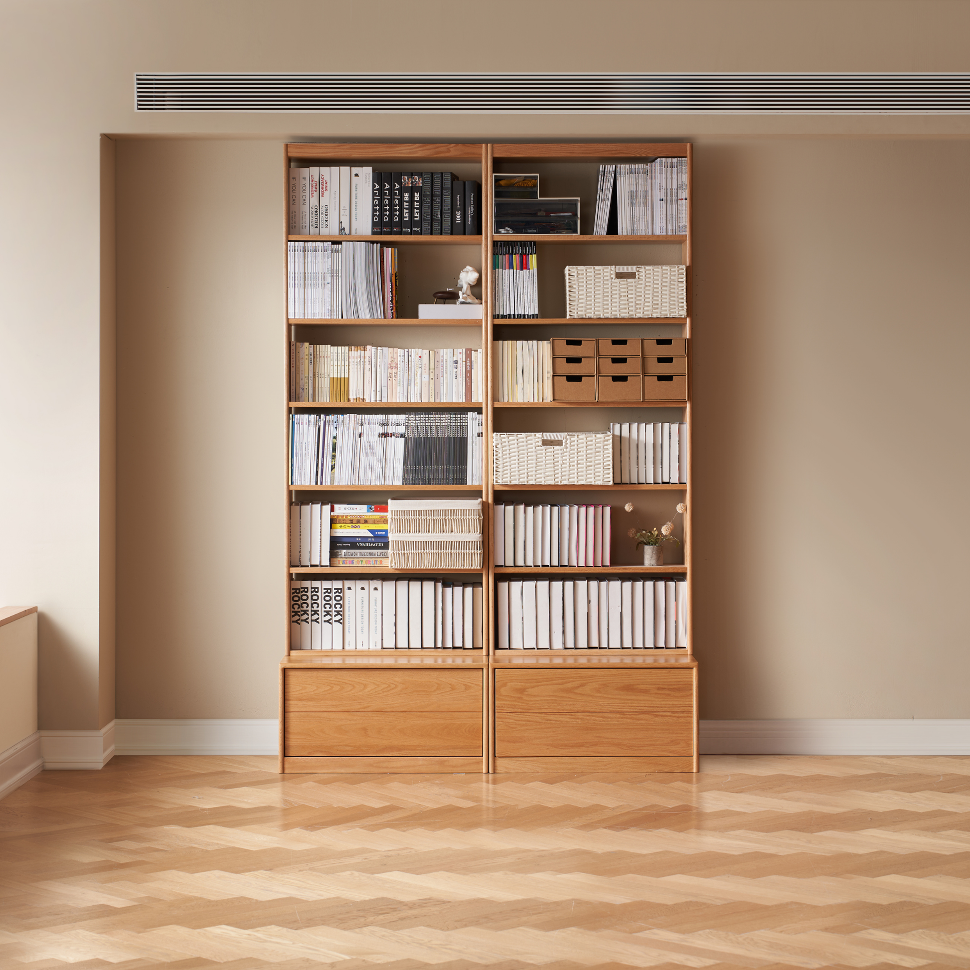 Solidwood Hemura Shelving Unit Module with 1 Drawer, Oak, 80cm