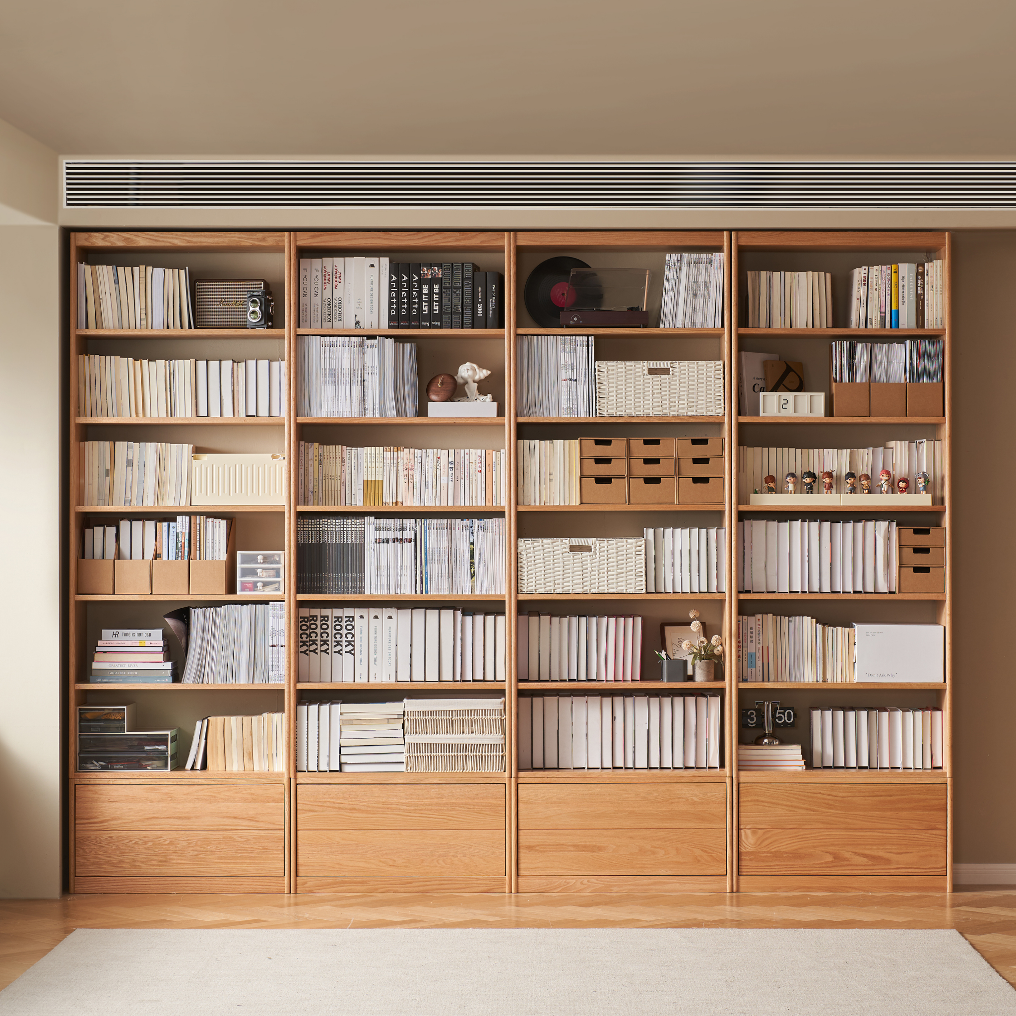 Solidwood Hemura Shelving Unit Module with 1 Drawer, Oak, 80cm