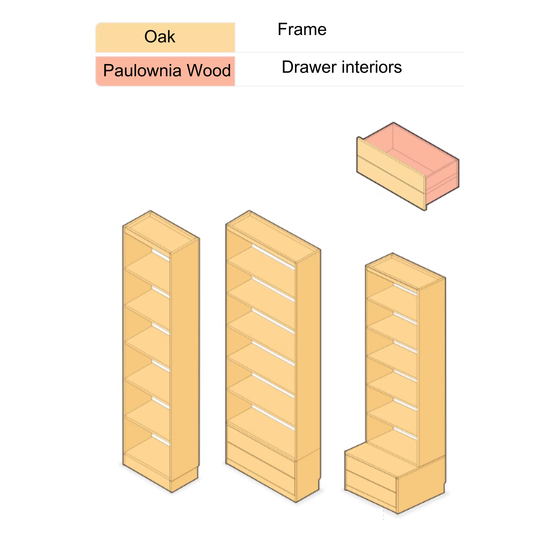 Solidwood Hemura Shelving Unit Module with 1 Drawer, Oak, 80cm