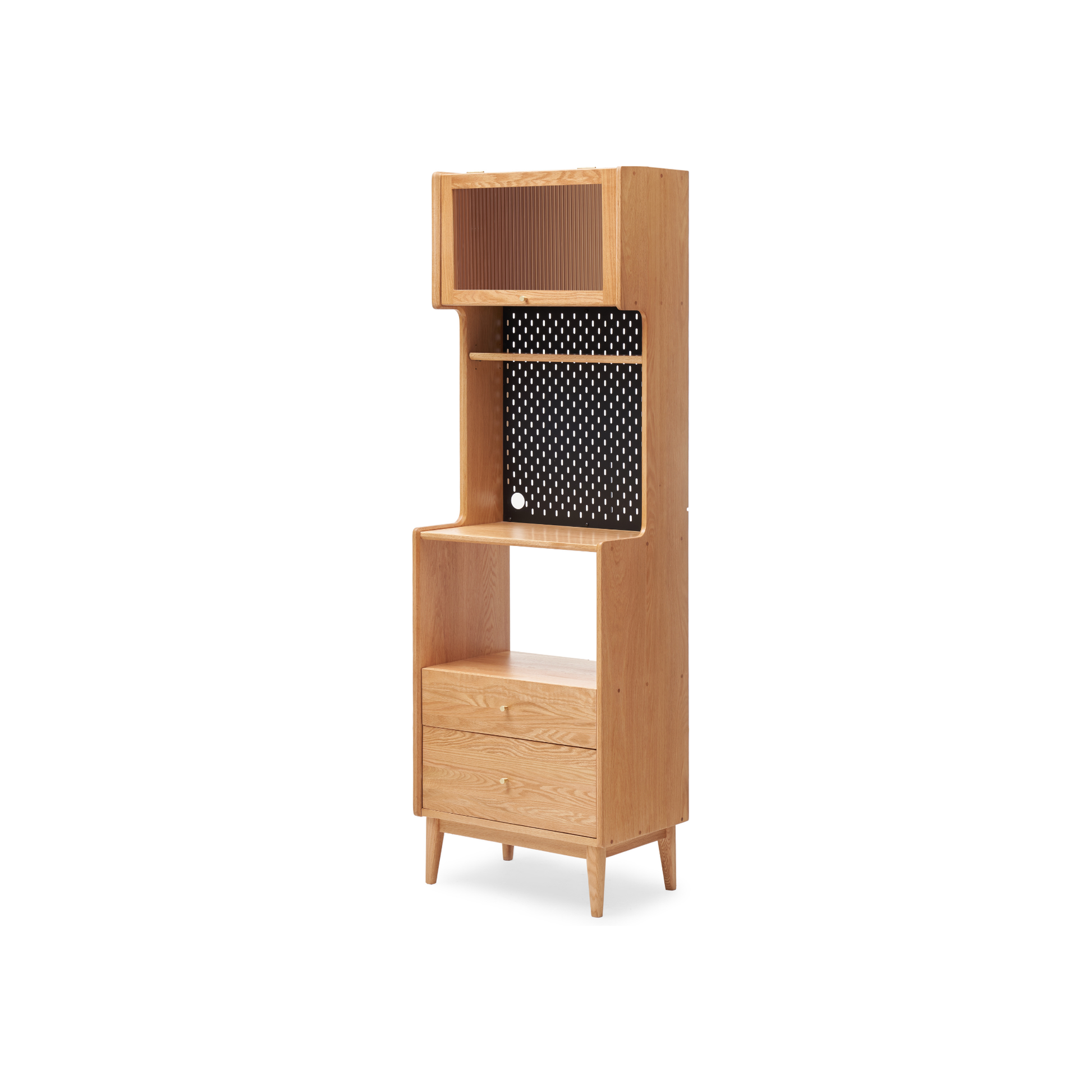 Solidwood Hemura Tall Sideboard with Pegboard, Oak