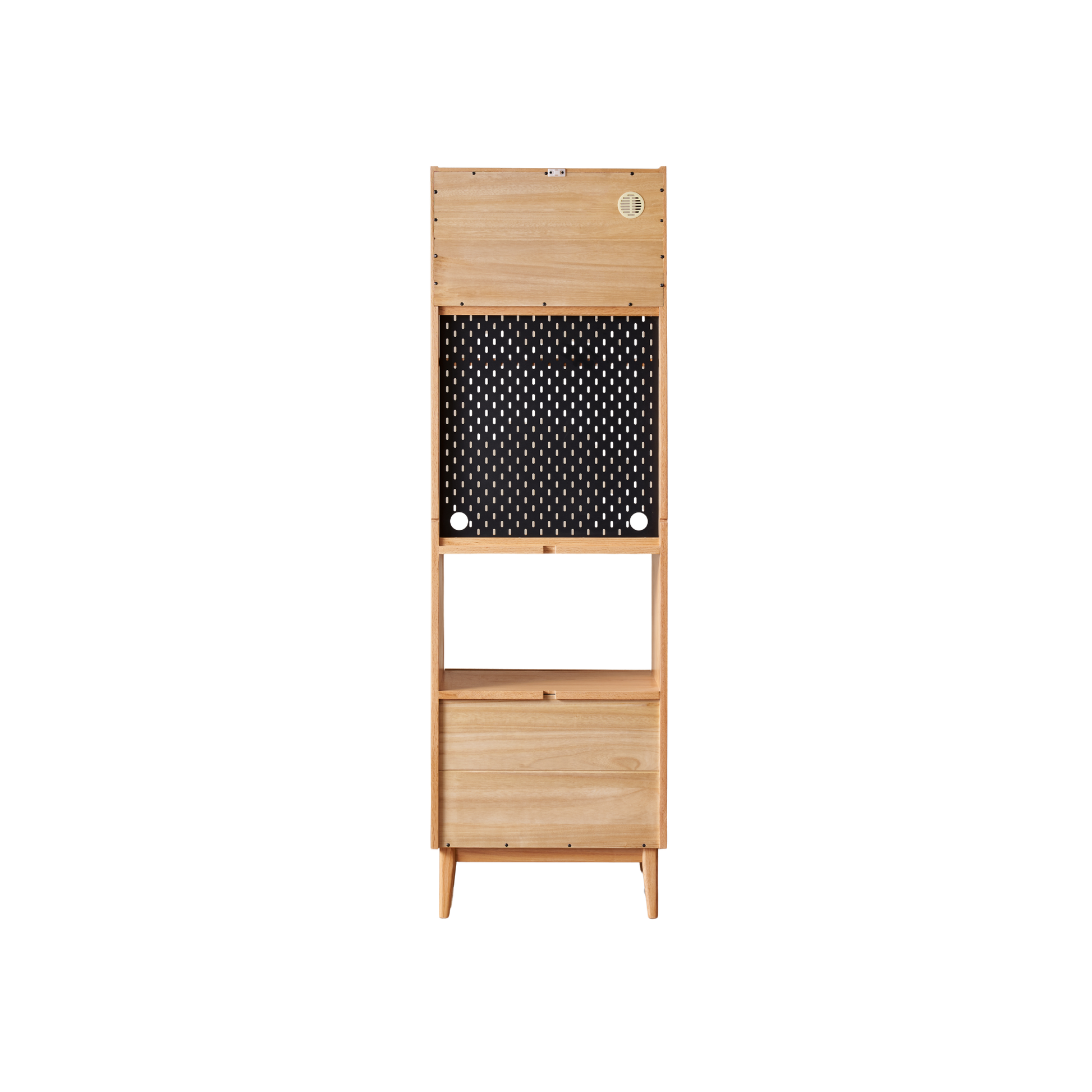 Solidwood Hemura Tall Sideboard with Pegboard, Oak