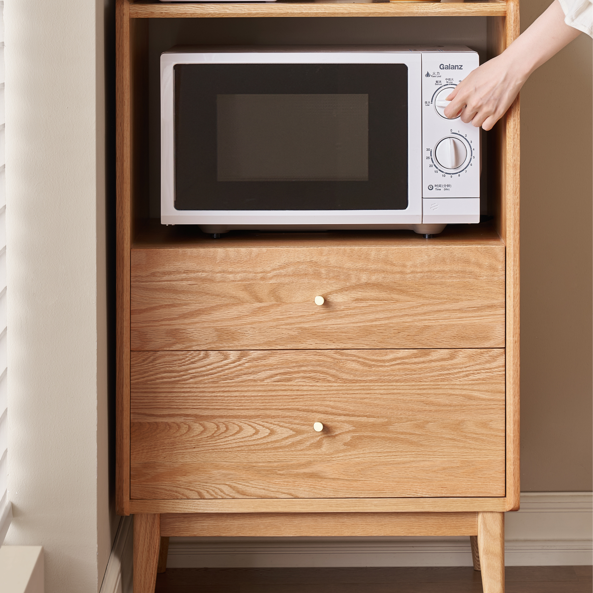 Solidwood Hemura Tall Sideboard with Pegboard, Oak