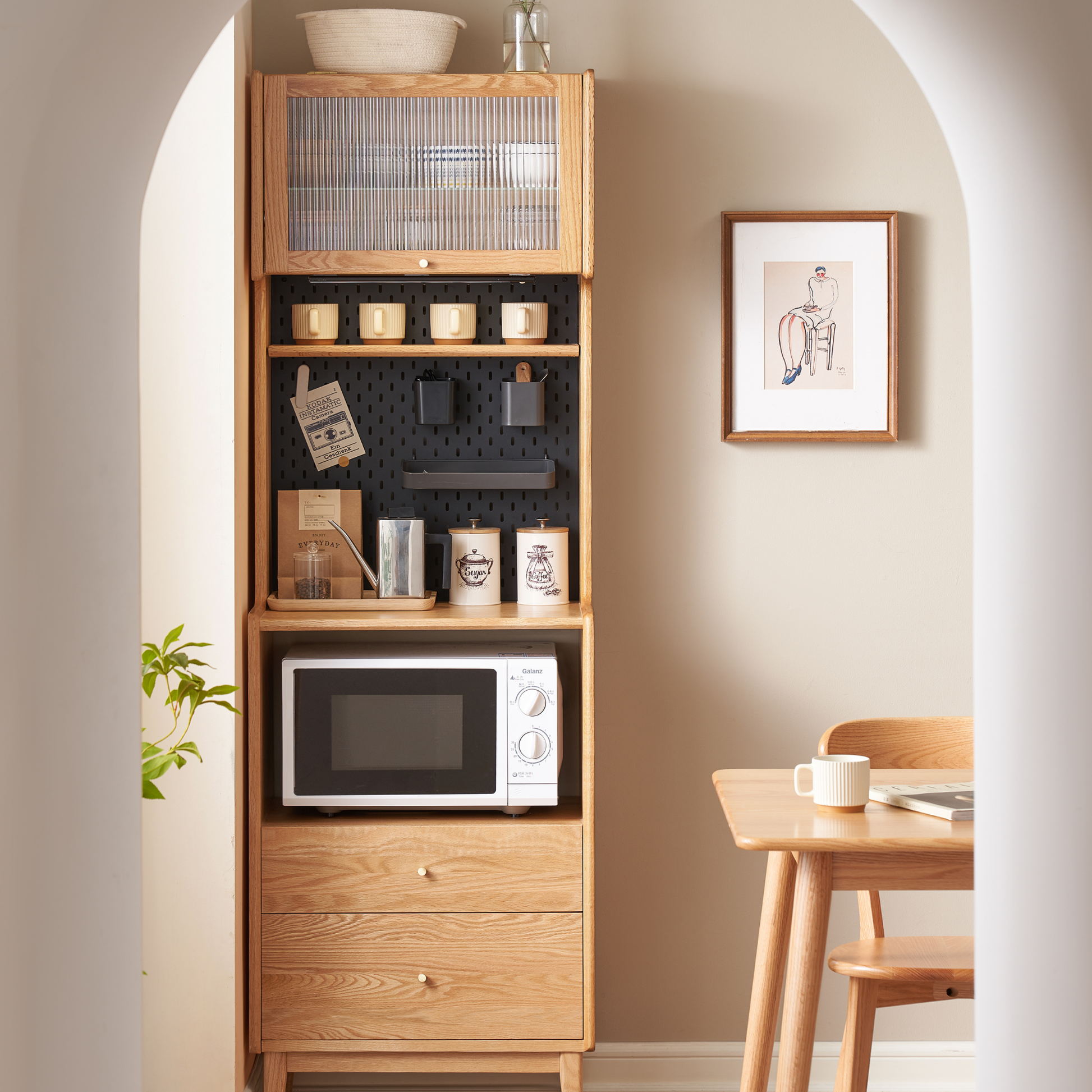 Solidwood Hemura Tall Sideboard with Pegboard, Oak