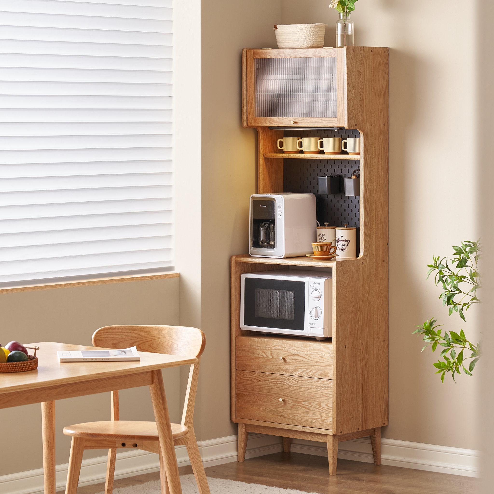 Solidwood Hemura Tall Sideboard with Pegboard, Oak