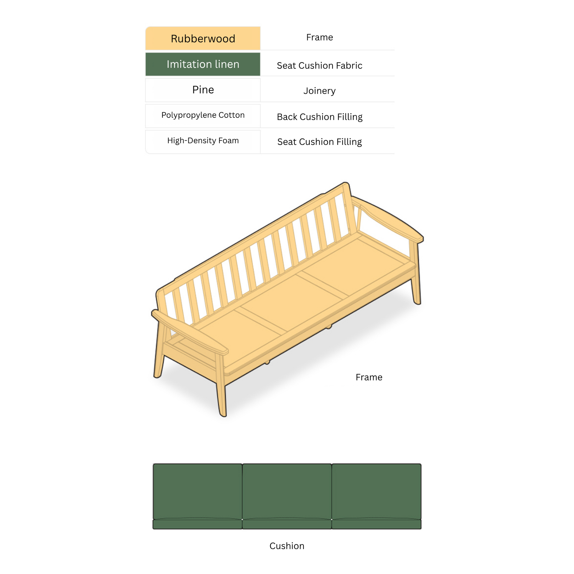 Solidwood Jinova 3-Seater Sofa