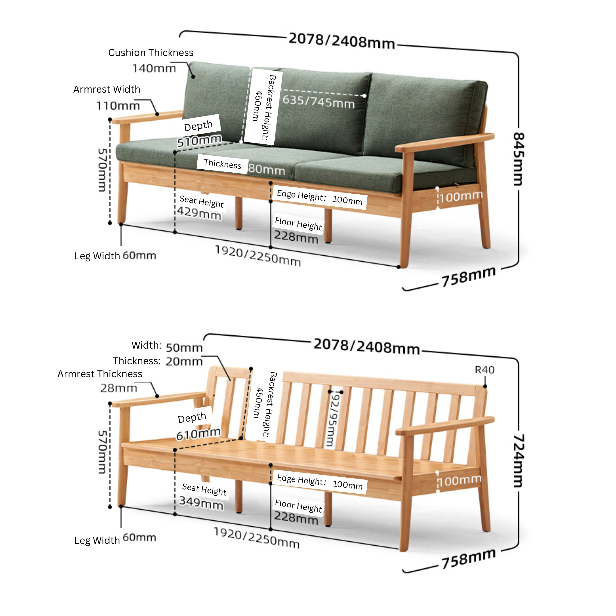 Solidwood Jinova 3-Seater Sofa