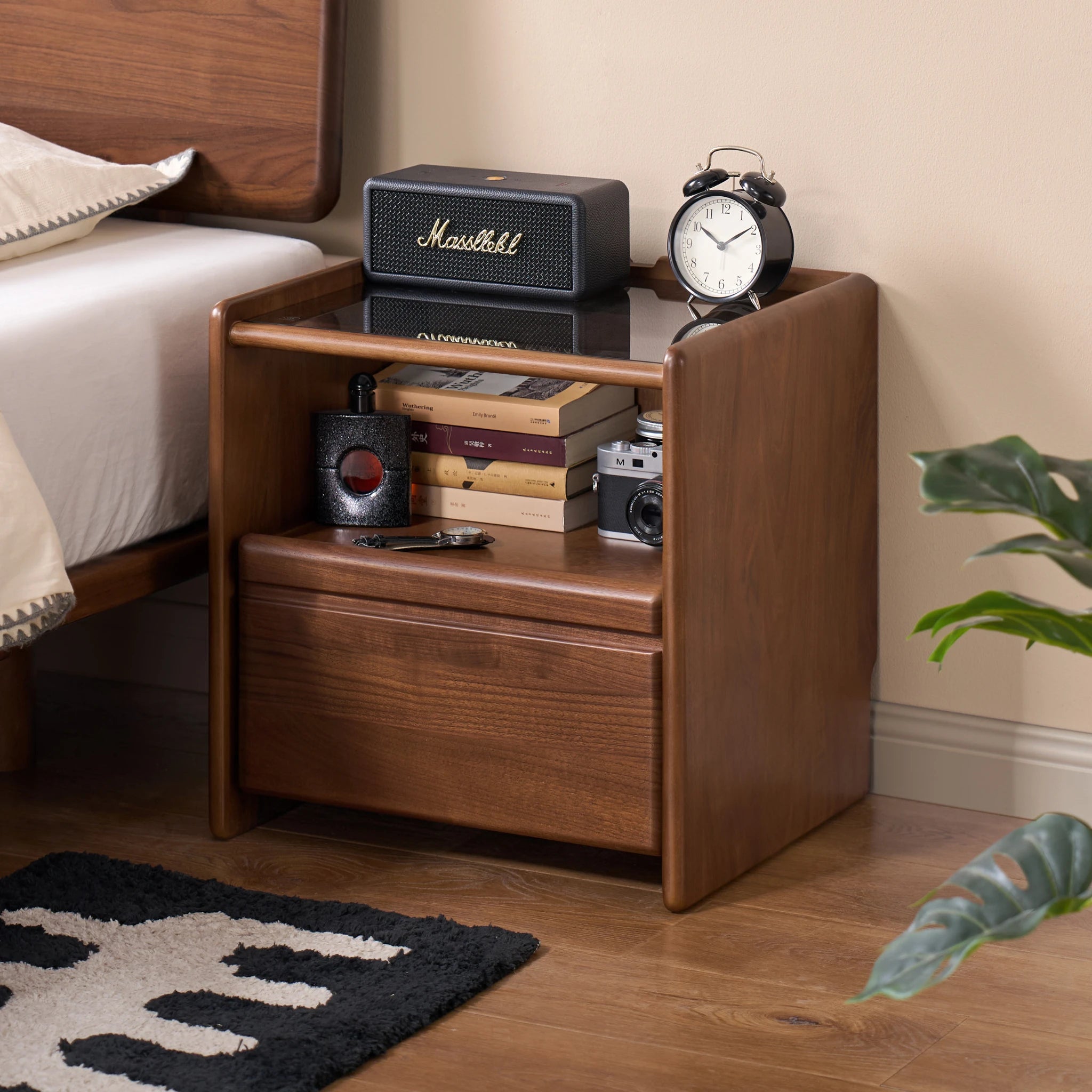 Solidwood Lucca Bedside Table, American Black Walnut