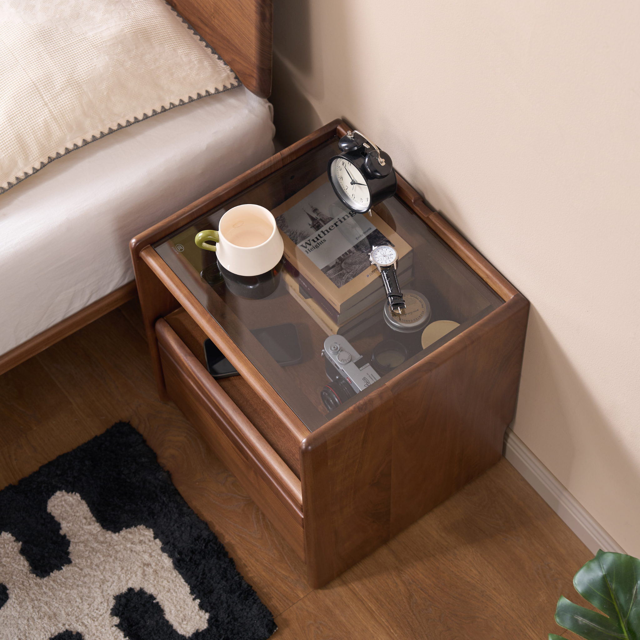 Solidwood Lucca Bedside Table, American Black Walnut