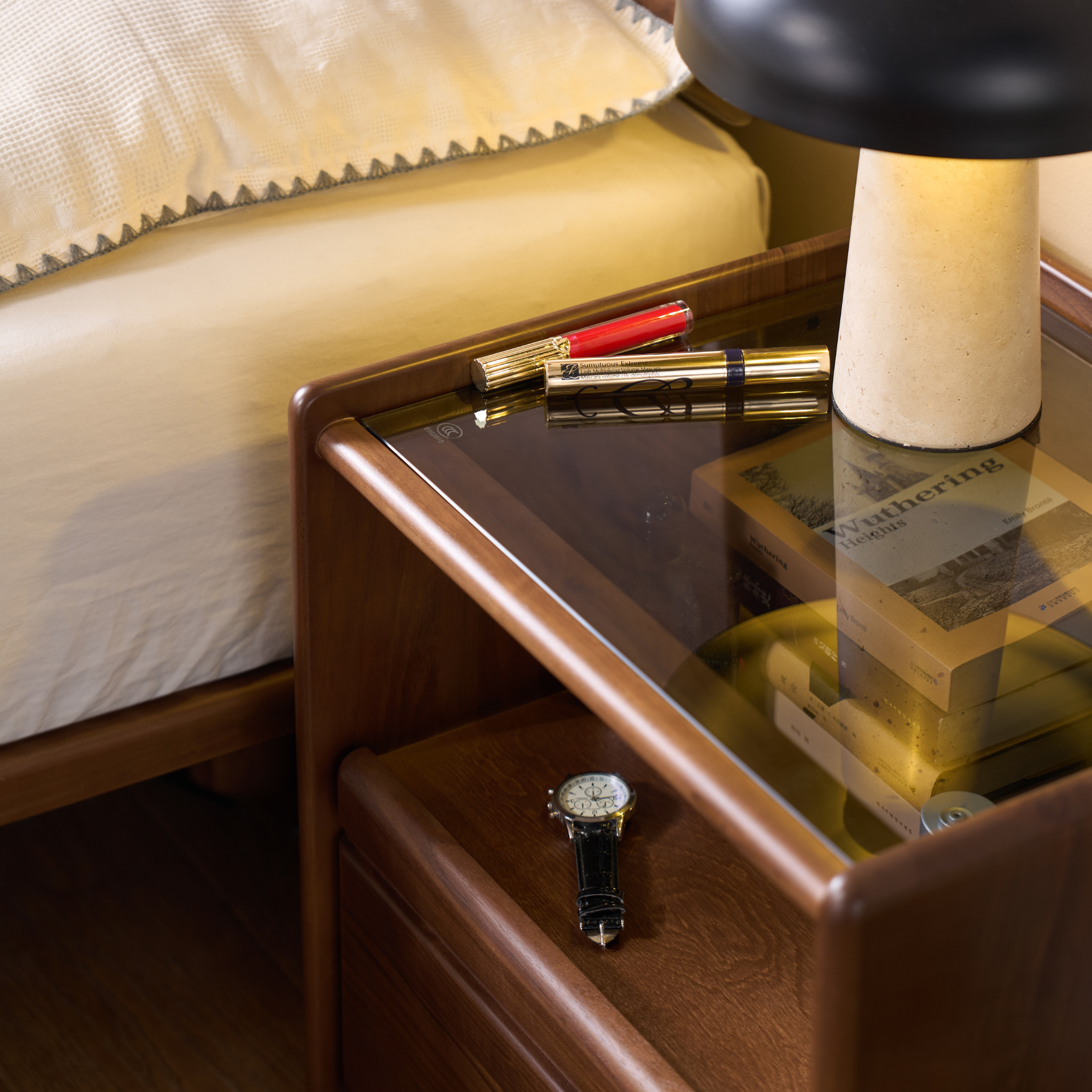 Solidwood Lucca Bedside Table, American Black Walnut