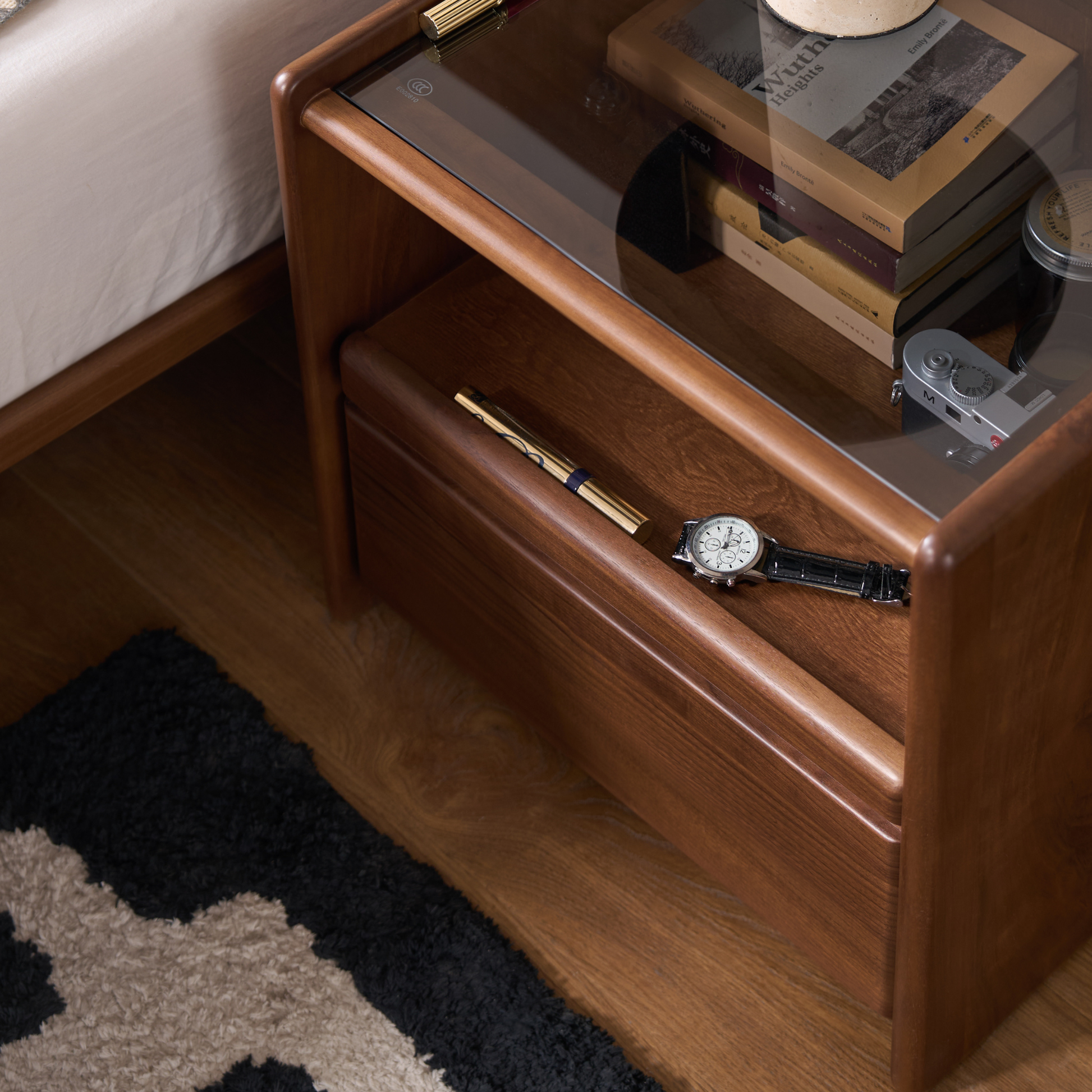 Solidwood Lucca Bedside Table, American Black Walnut
