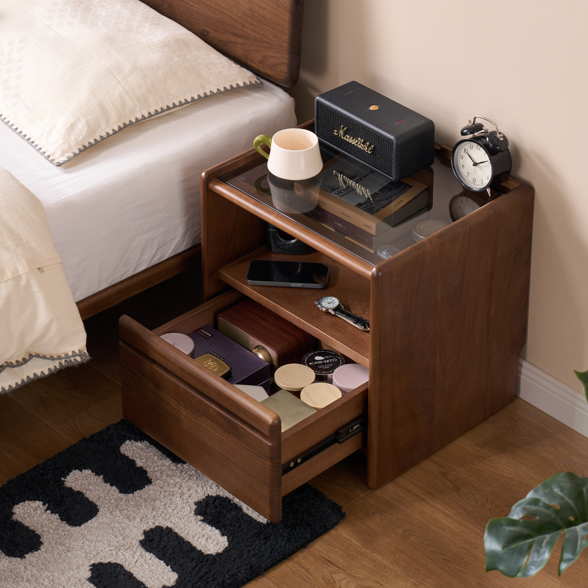 Solidwood Lucca Bedside Table, American Black Walnut