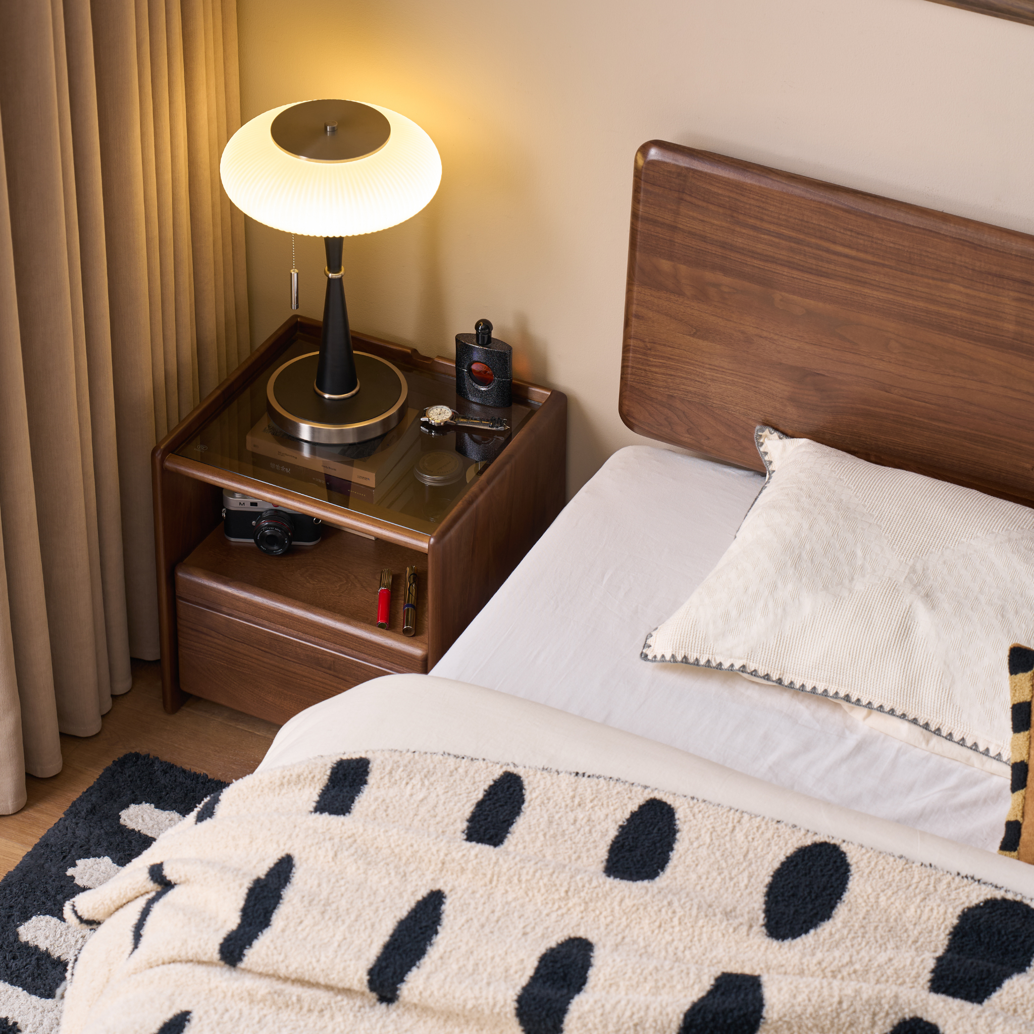 Solidwood Lucca Bedside Table, American Black Walnut