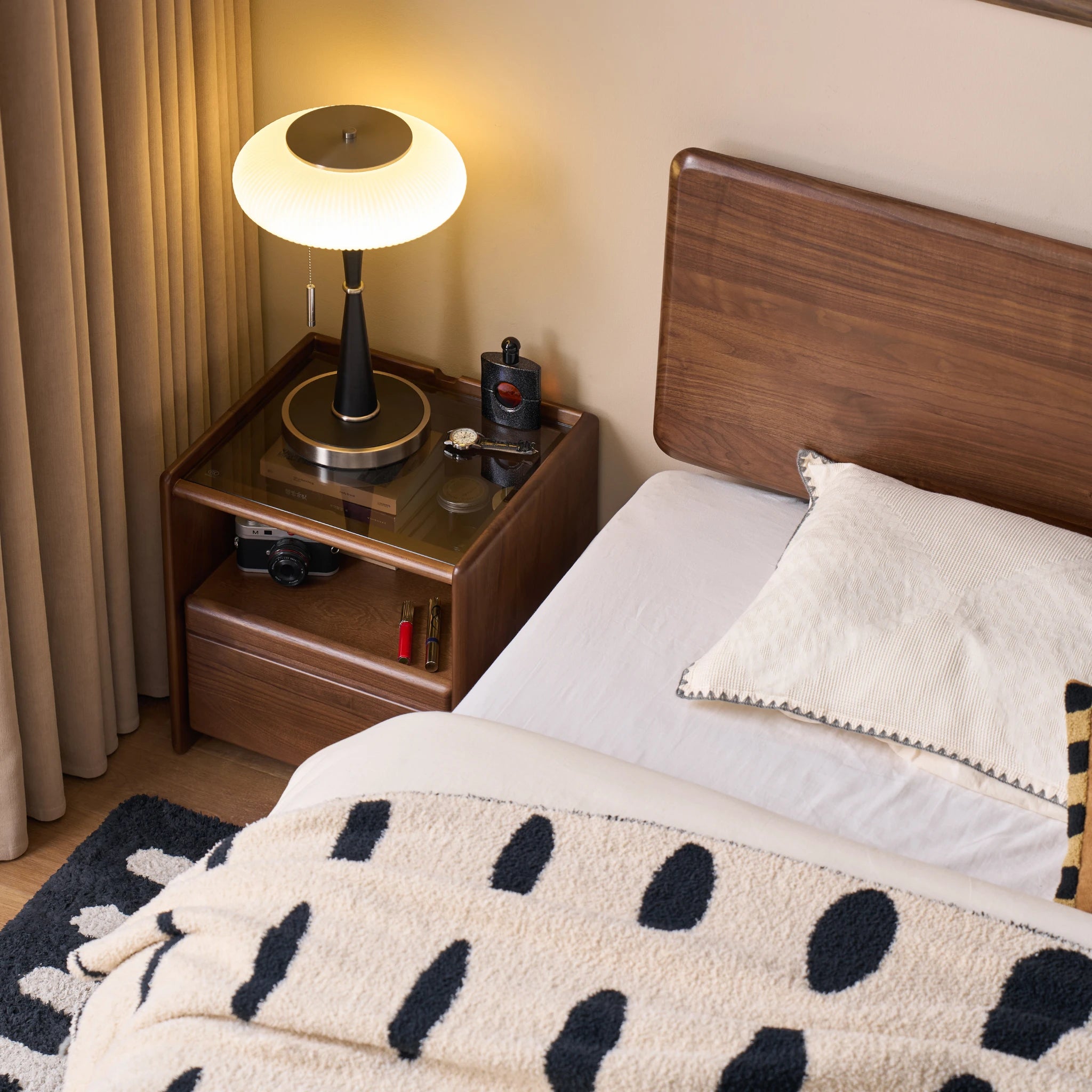 Solidwood Lucca Bedside Table, American Black Walnut