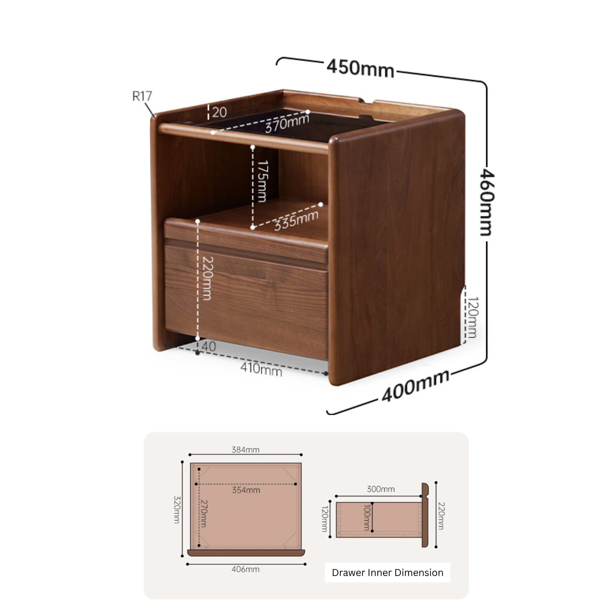 Solidwood Lucca Bedside Table, American Black Walnut