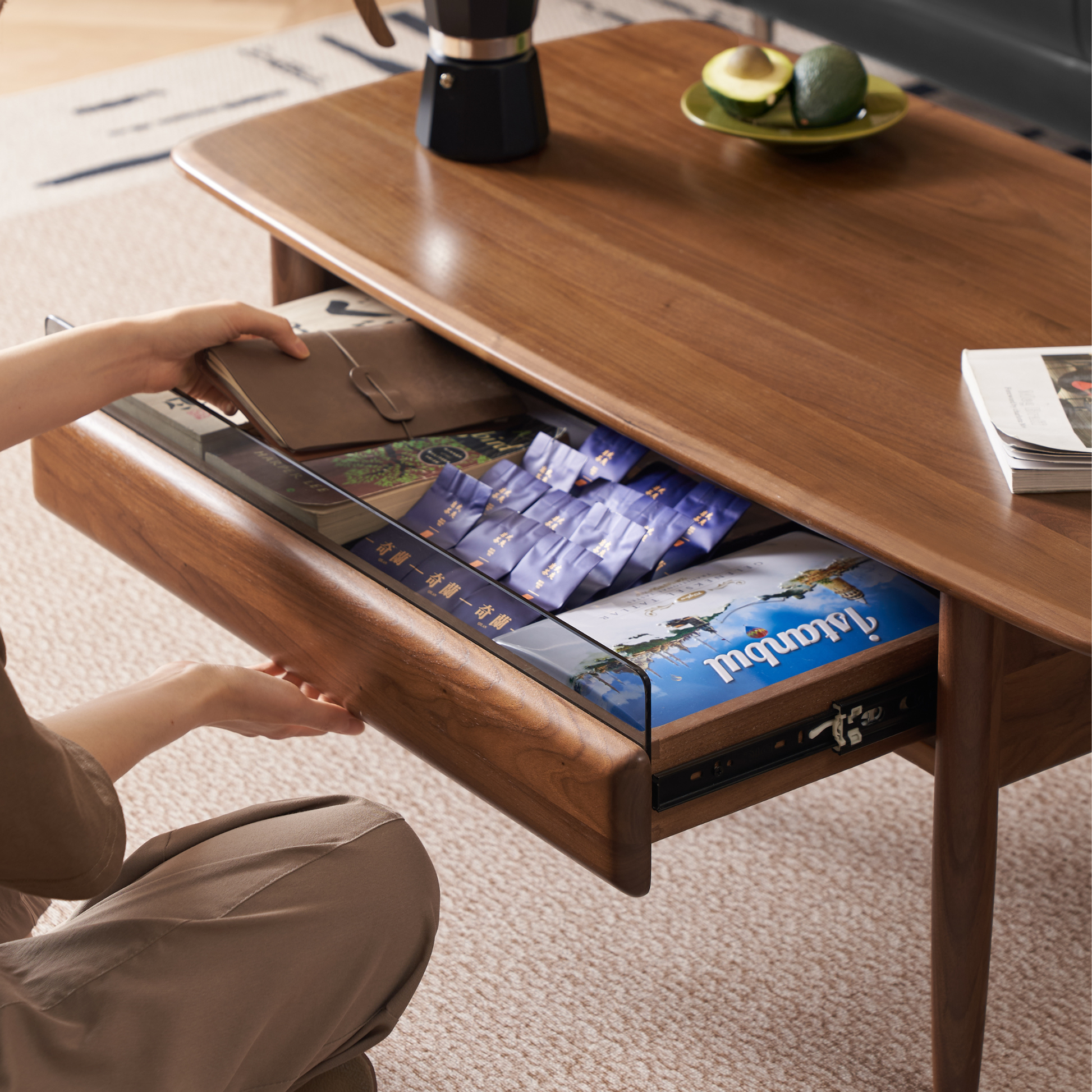 Solidwood Lucca Coffee Table, American Black Walnut