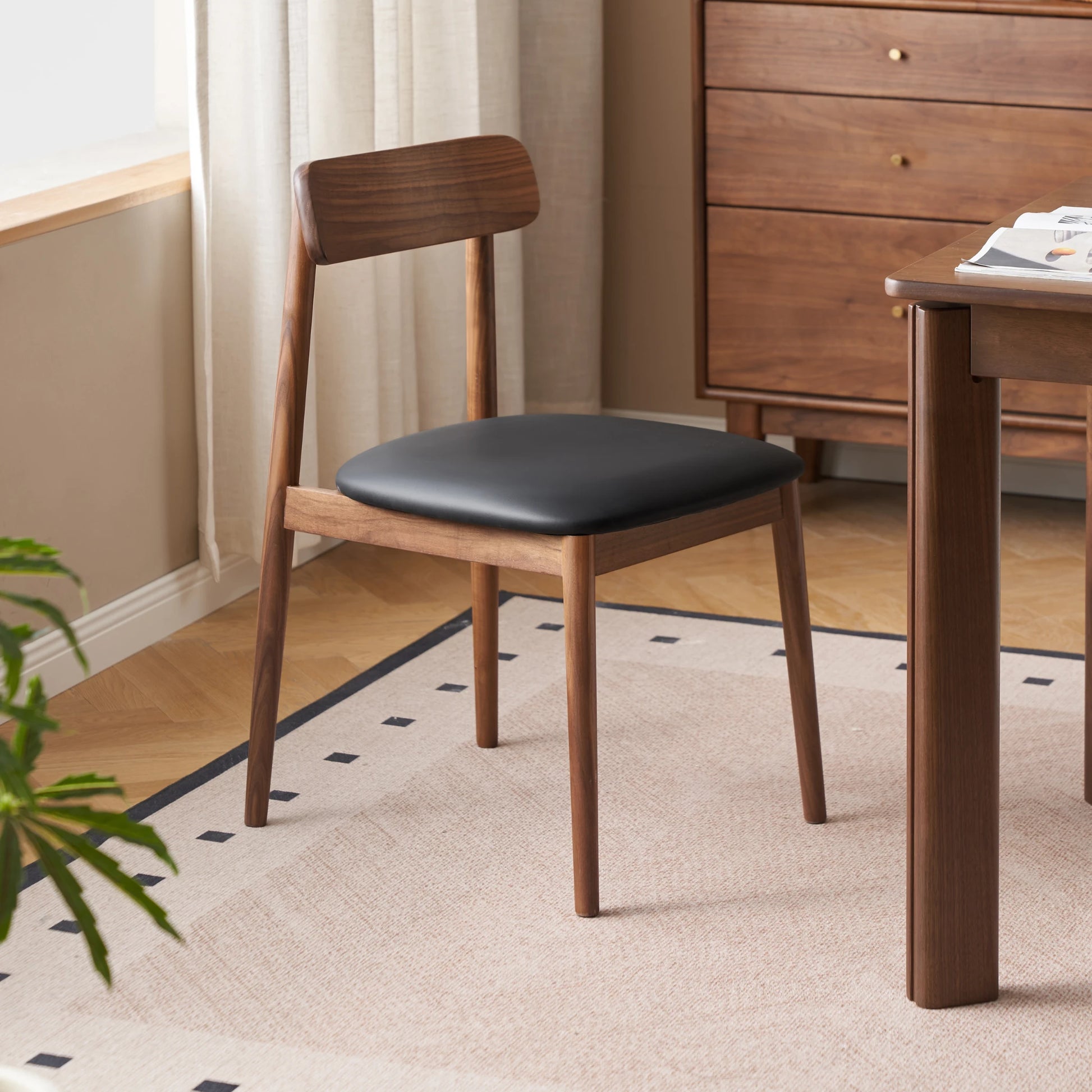 Solidwood Lucca Dining Chair with Seat Cushion, American Black Walnut, Set of 2