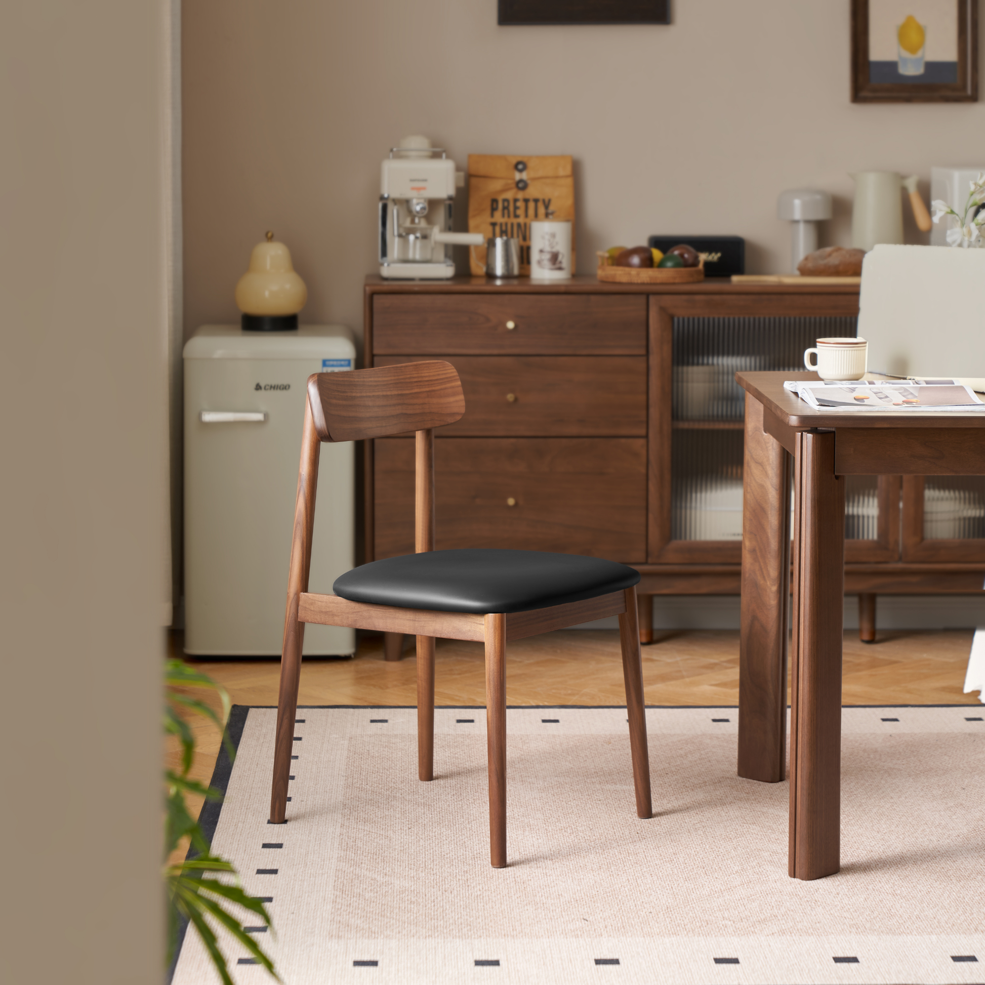 Solidwood Lucca Dining Chair with Seat Cushion, American Black Walnut, Set of 2