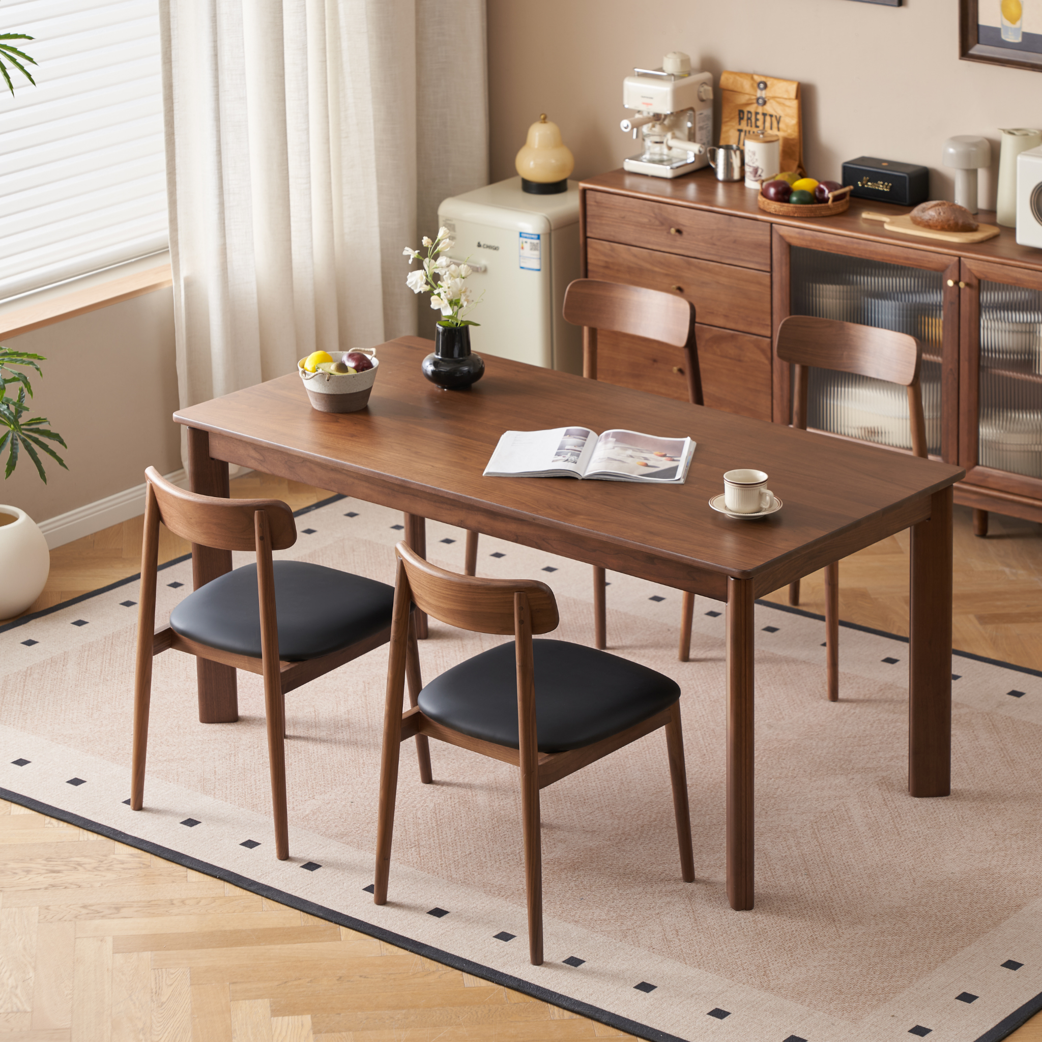 Solidwood Lucca Dining Chair with Seat Cushion, American Black Walnut, Set of 2