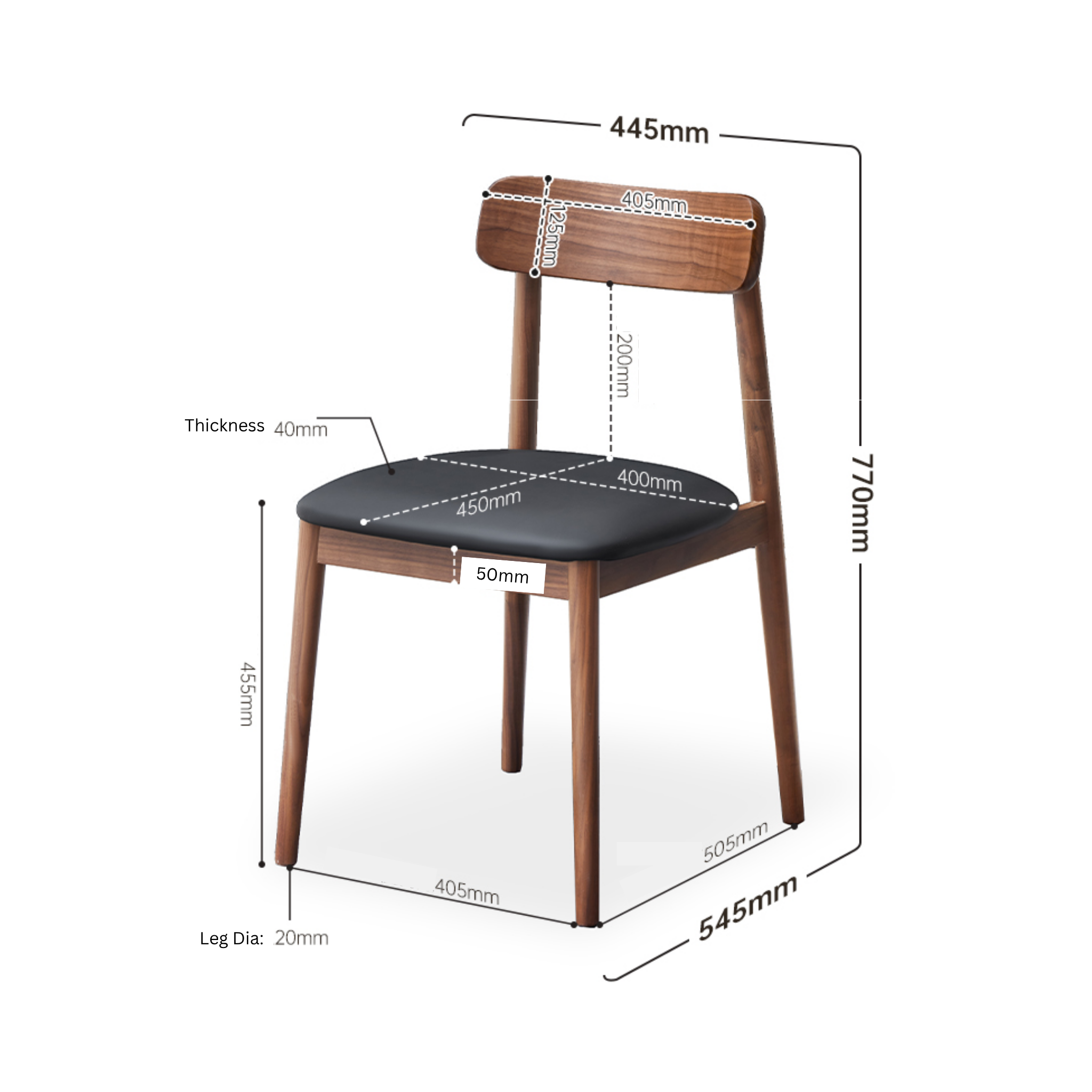 Solidwood Lucca Dining Chair with Seat Cushion, American Black Walnut, Set of 2