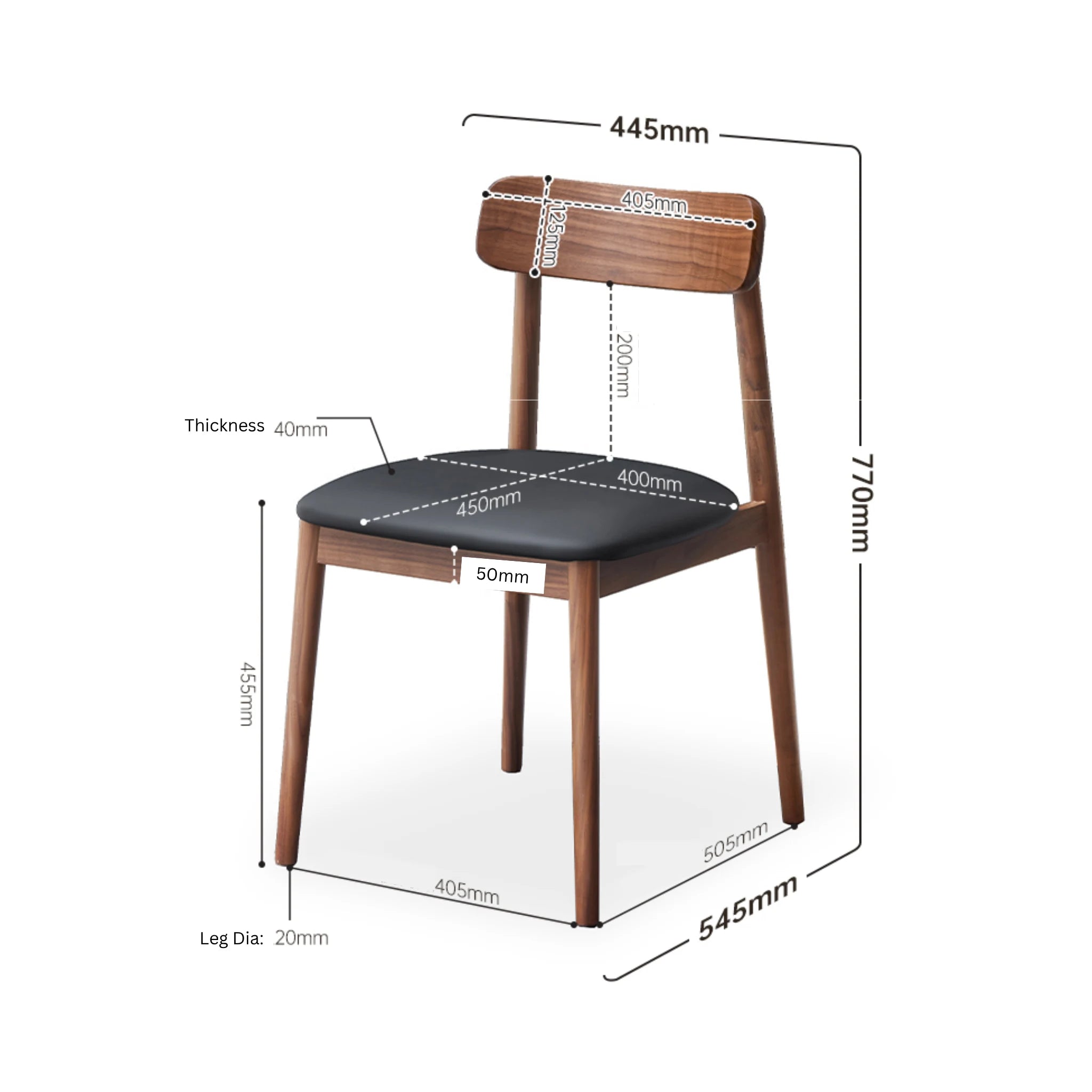 Solidwood Lucca Dining Chair with Seat Cushion, American Black Walnut, Set of 2