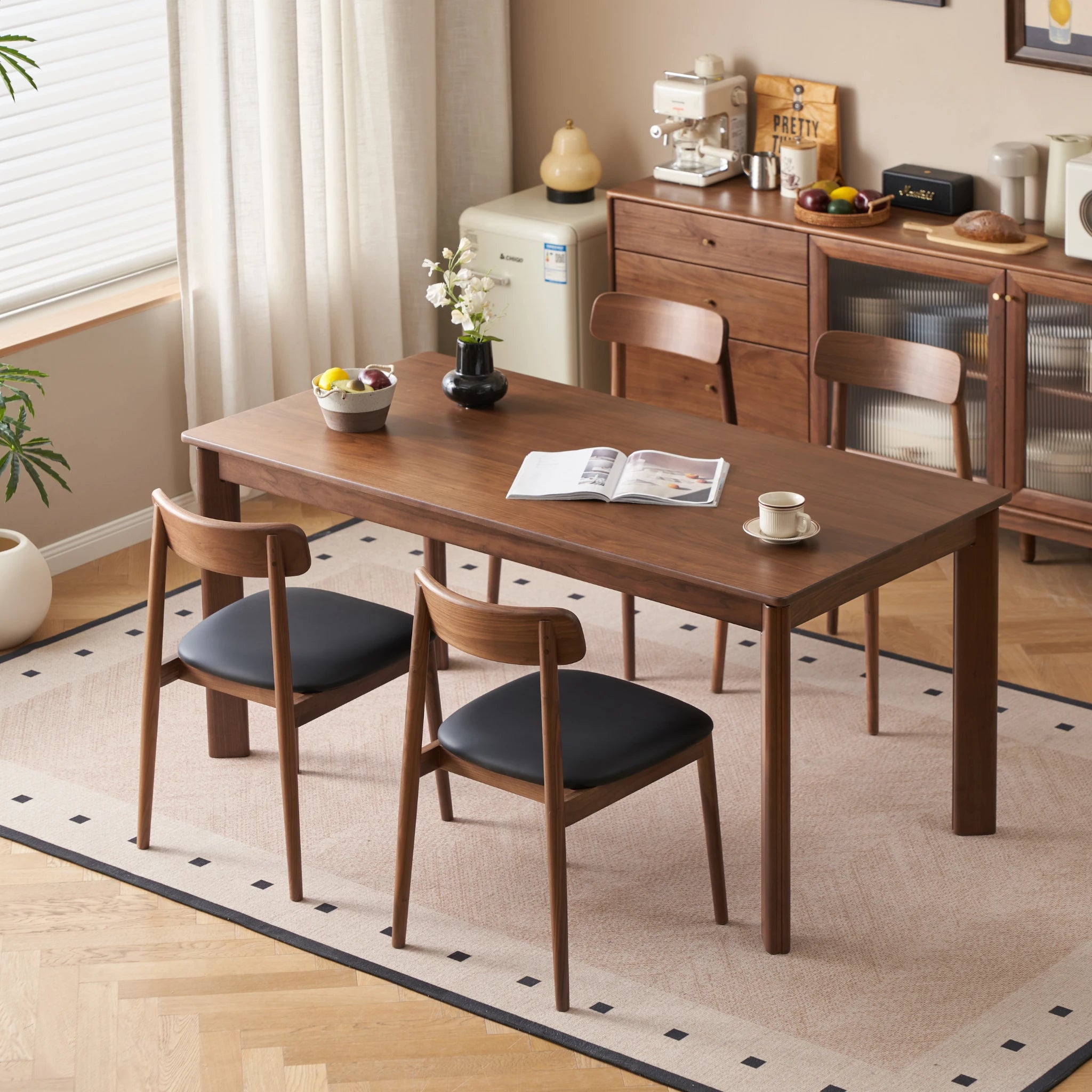 Solidwood Lucca Dining Chair with Seat Cushion, American Black Walnut, Set of 4