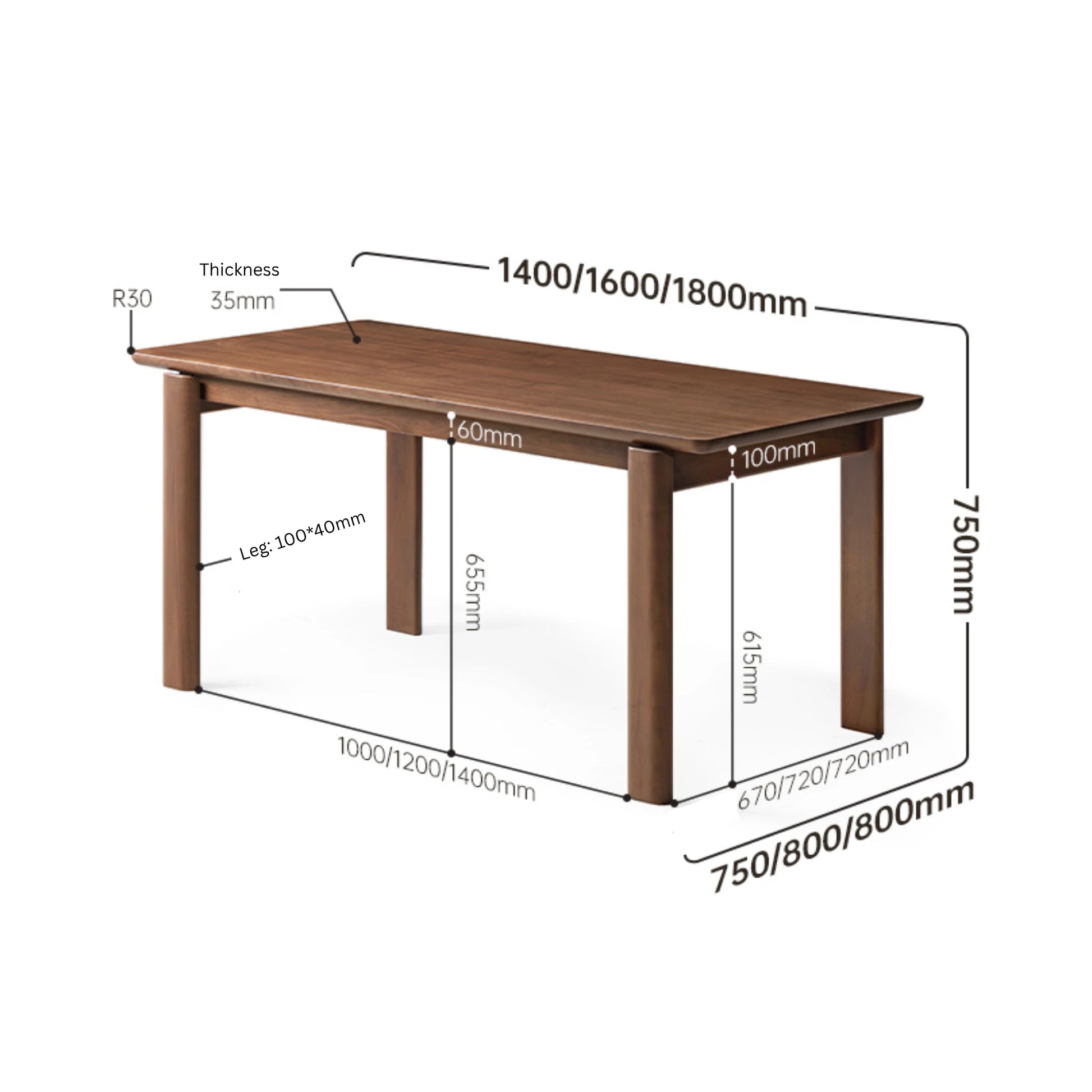 Solidwood Lucca Dining Table, American Black Walnut