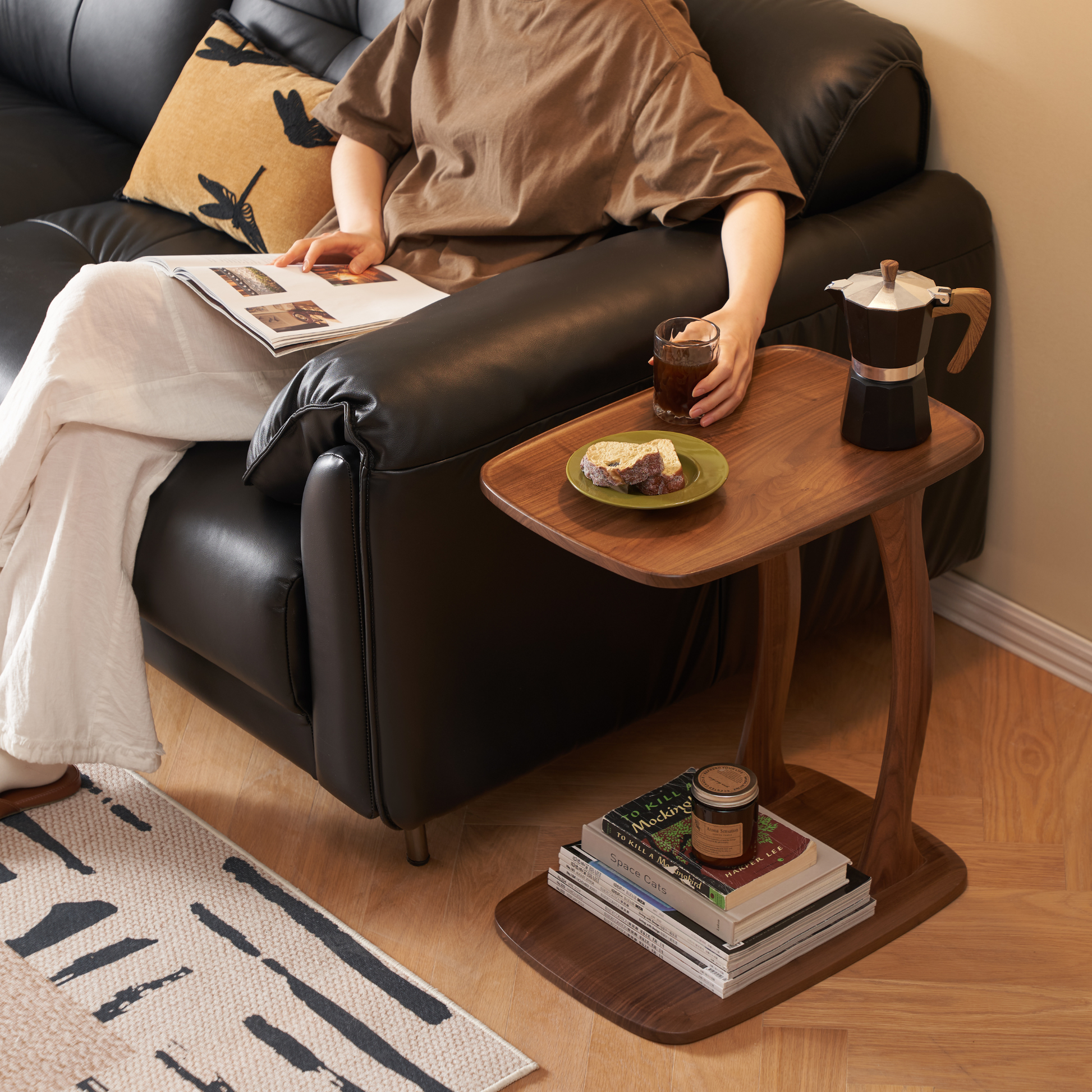 Solidwood Lucca Side Table, American Black Walnut, Large