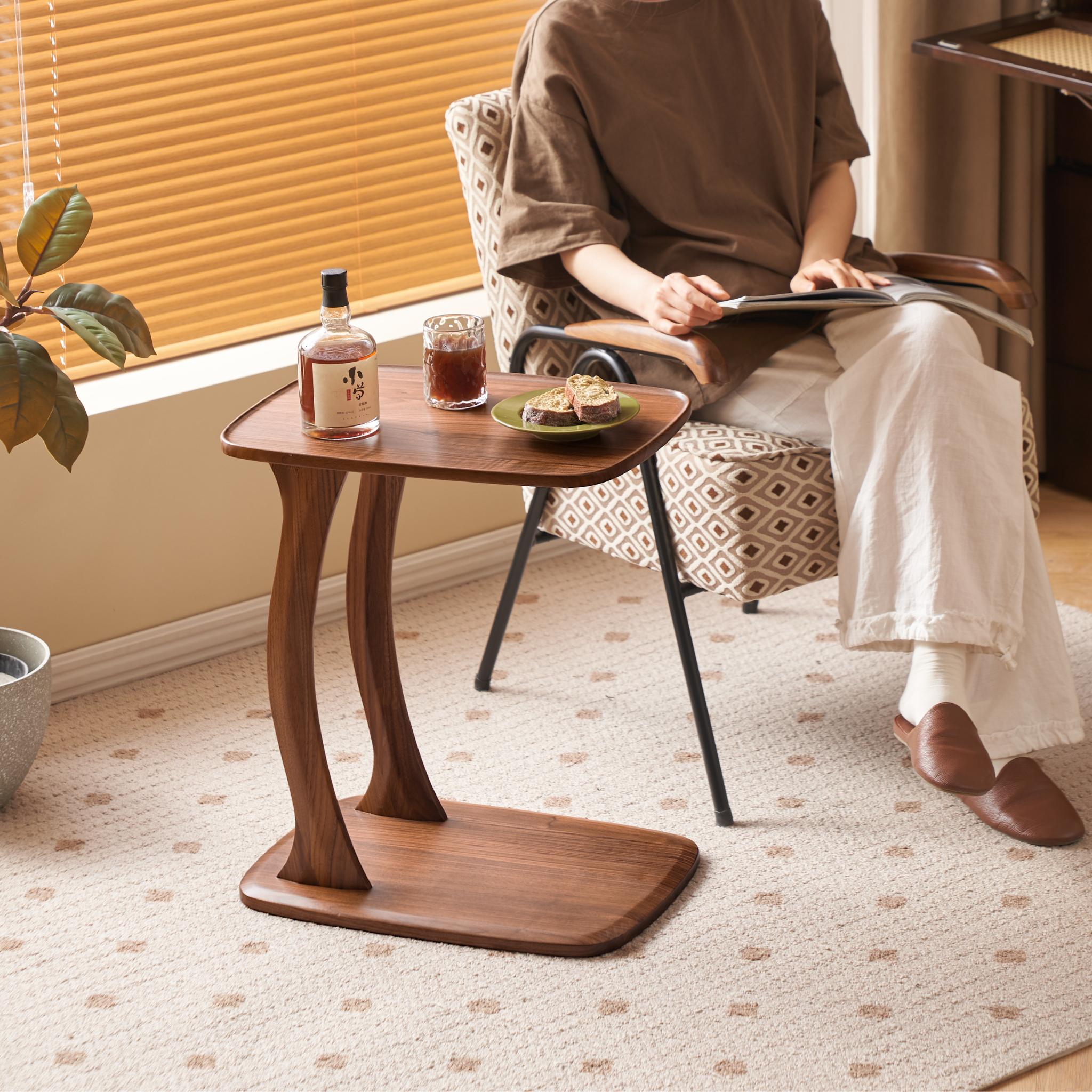 Solidwood Lucca Side Table, American Black Walnut, Large