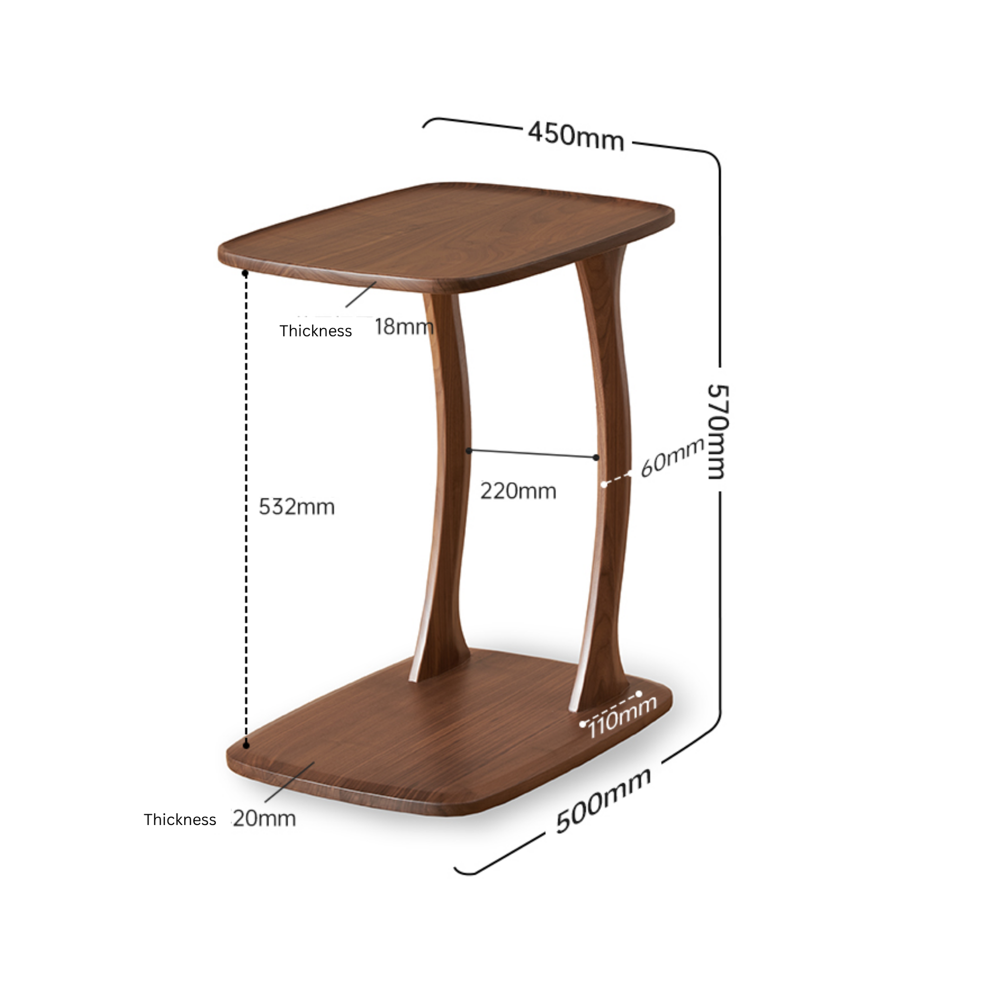 Solidwood Lucca Side Table, American Black Walnut, Large