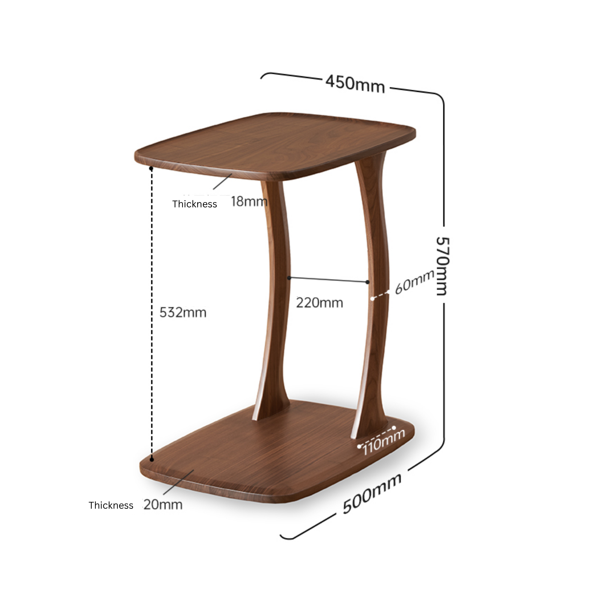 Solidwood Lucca Side Table, American Black Walnut, Large