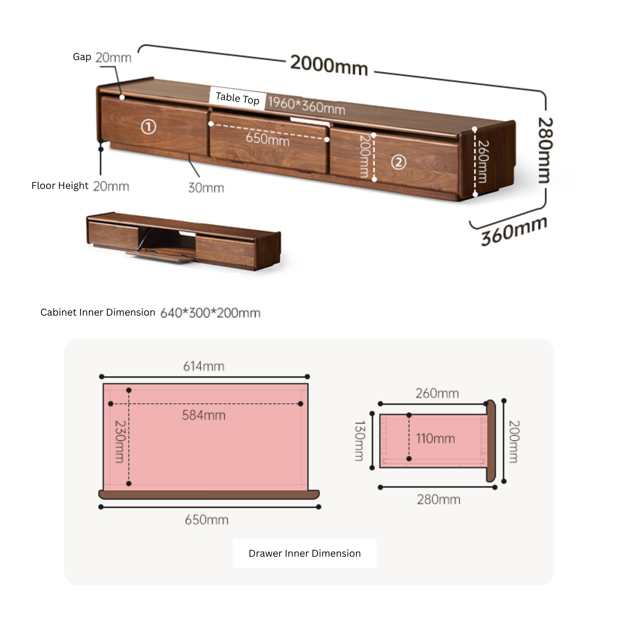 Solidwood Lucca Entertainment Unit, 200cm, American Black Walnut