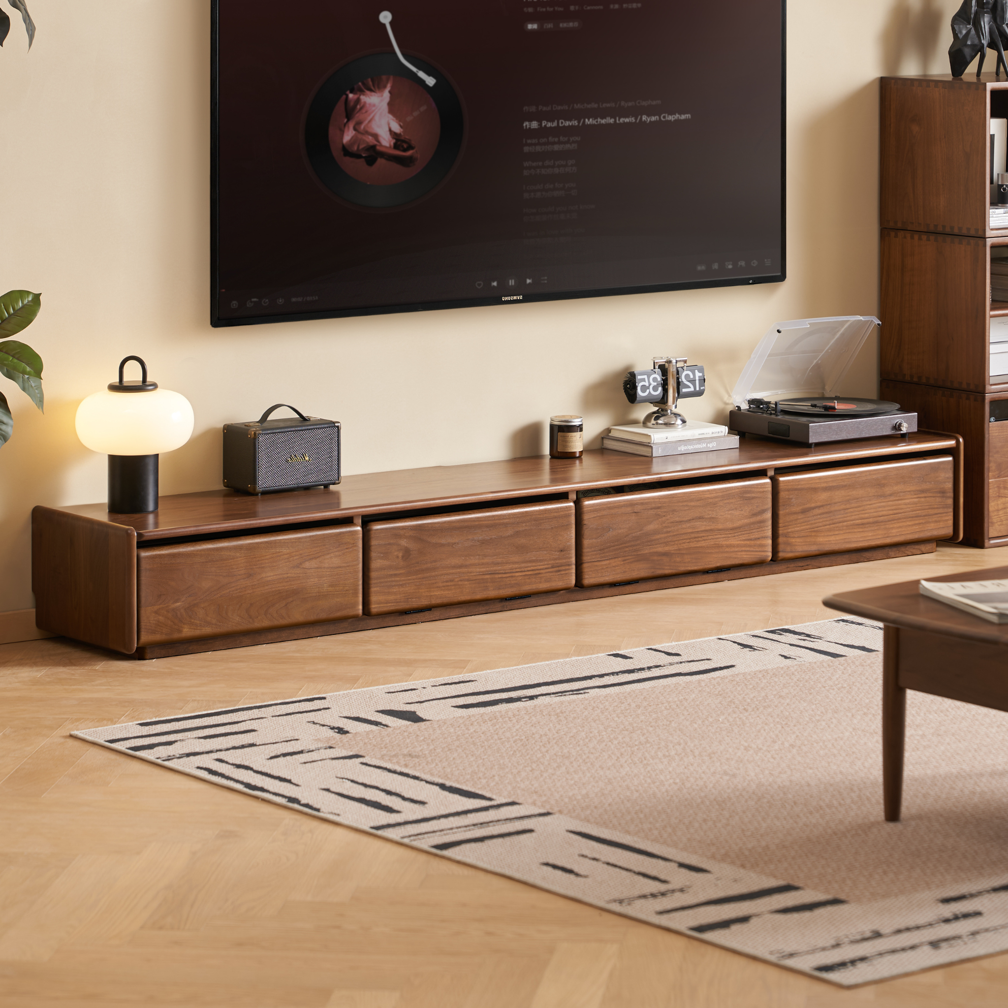 Solidwood Lucca Entertainment Unit, 220cm, American Black Walnut