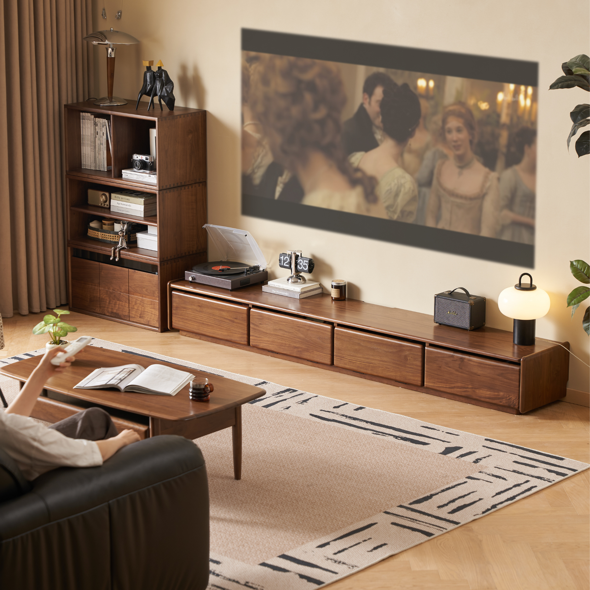 Solidwood Lucca Entertainment Unit, 220cm, American Black Walnut