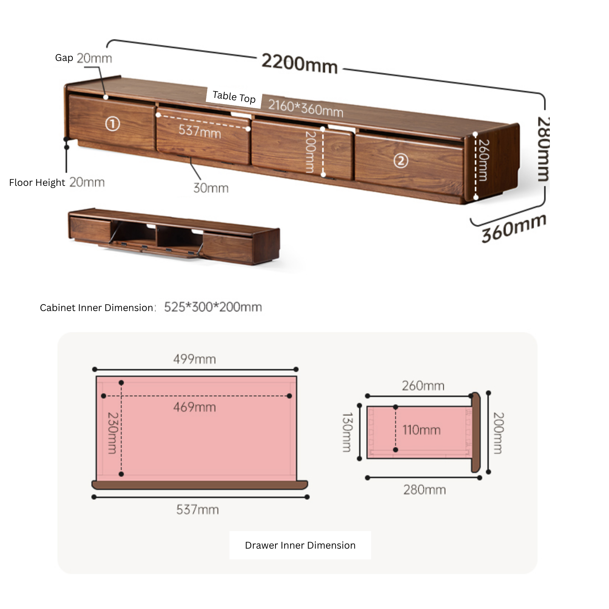 Solidwood Lucca Entertainment Unit, 220cm, American Black Walnut
