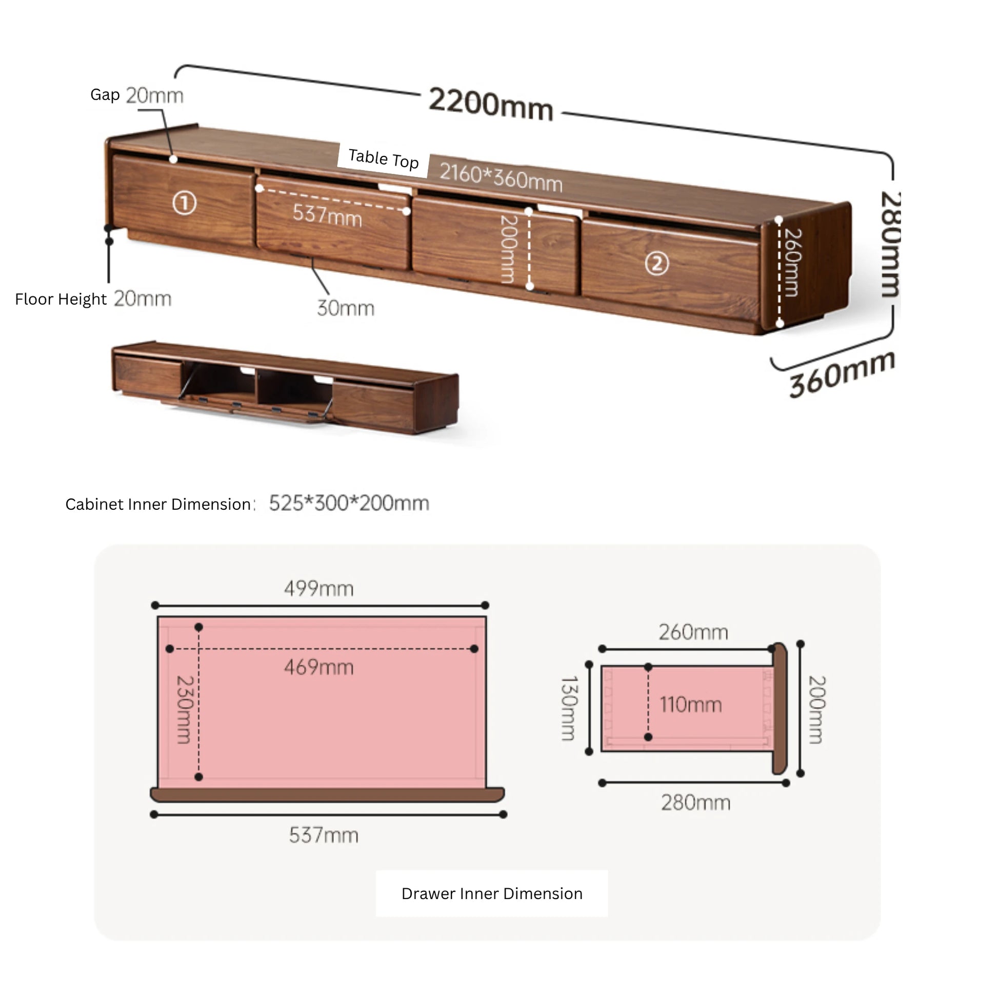 Solidwood Lucca Entertainment Unit, 220cm, American Black Walnut